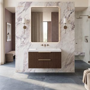 VITO EDINA WALNUT 900MM FLUTED SINGLE BOWL WALL HUNG VANITY