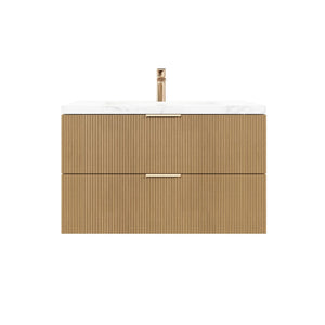 VITO EDINA PRIME OAK 900MM FLUTED SINGLE BOWL WALL HUNG VANITY