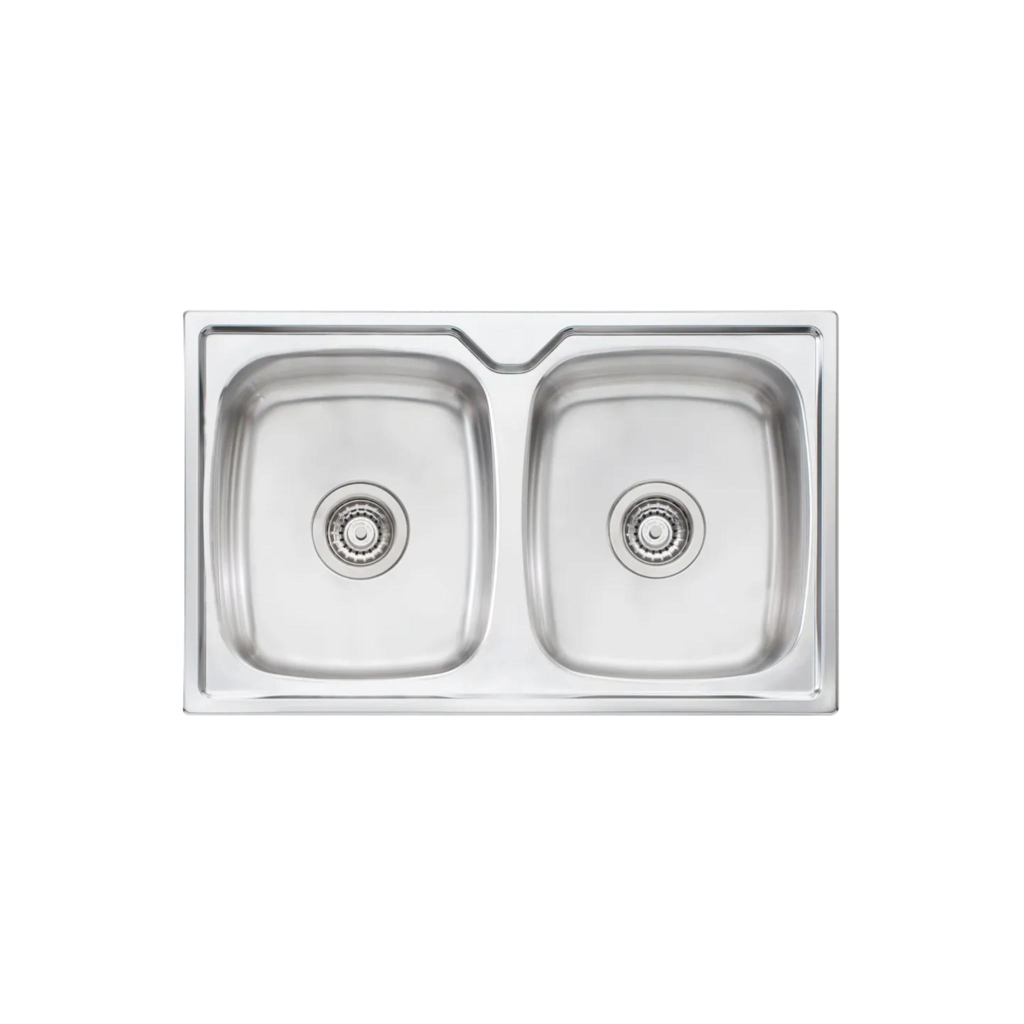 OLIVERI ENDEAVOUR DOUBLE BOWL TOPMOUNT KITCHEN SINK STAINLESS STEEL 770MM