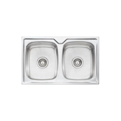 OLIVERI ENDEAVOUR DOUBLE BOWL TOPMOUNT KITCHEN SINK STAINLESS STEEL 770MM