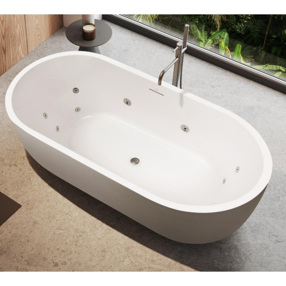 DECINA ELISI FREESTANDING SPA BATH WITH INTEGRATED OVERFLOW GLOSS WHITE 1700MM WITH 12-JETS