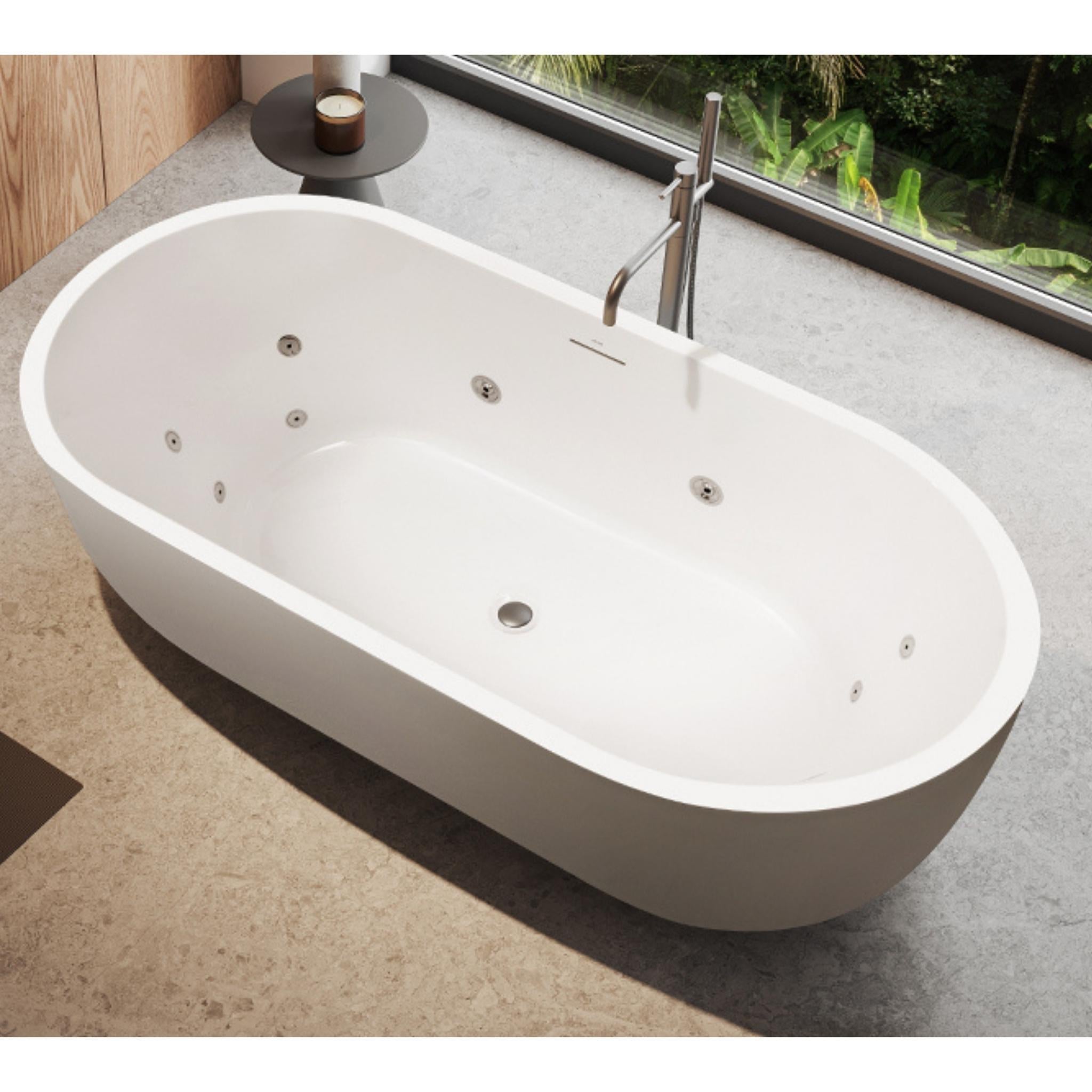 DECINA ELISI FREESTANDING SPA BATH WITH INTEGRATED OVERFLOW GLOSS WHITE 1700MM WITH 12-JETS