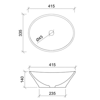 TIMBERLINE ELITE ABOVE COUNTER BASIN MATTE WHITE 415MM