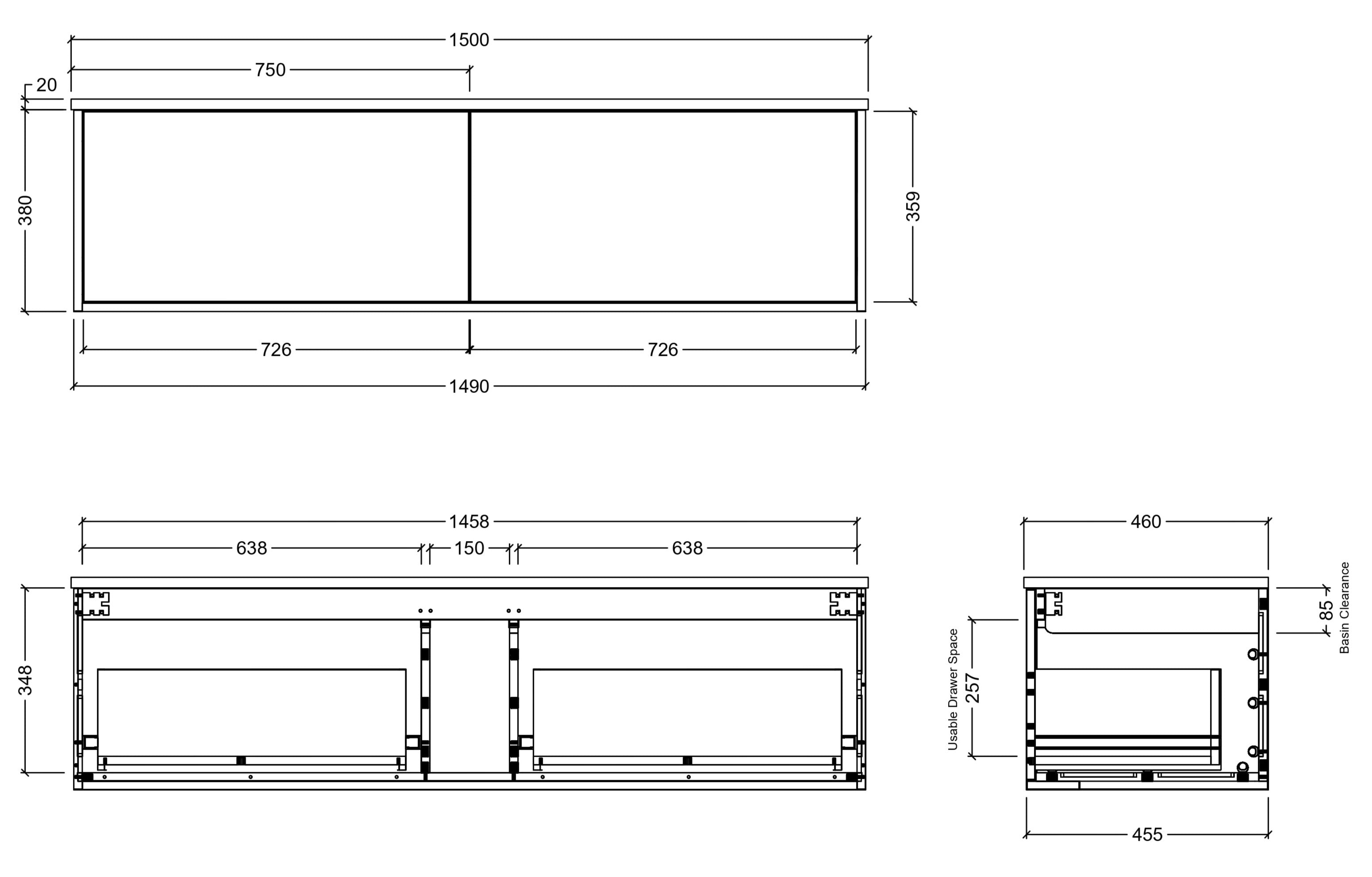 TIMBERLINE ELWOOD CUSTOM WALL HUNG VANITY (ALL SIZING)