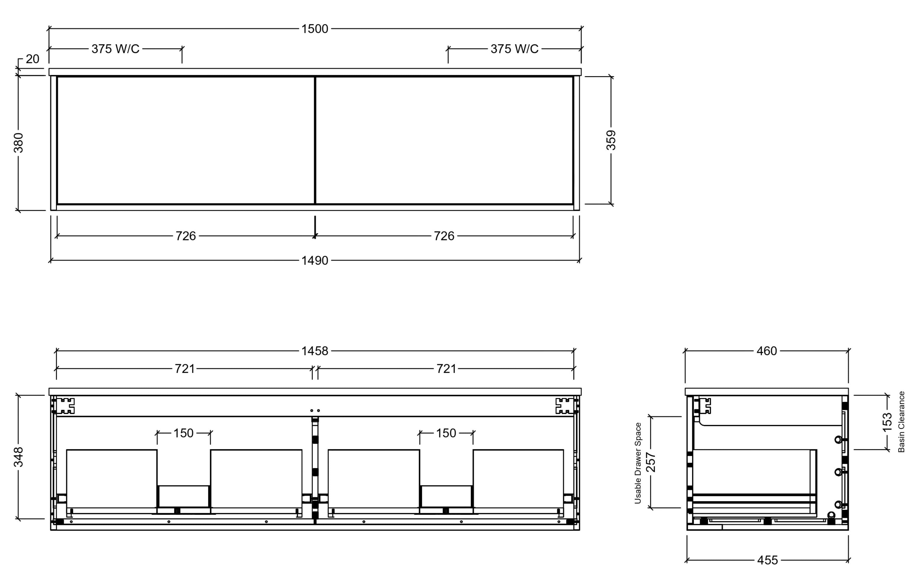 TIMBERLINE ELWOOD CUSTOM WALL HUNG VANITY (ALL SIZING)