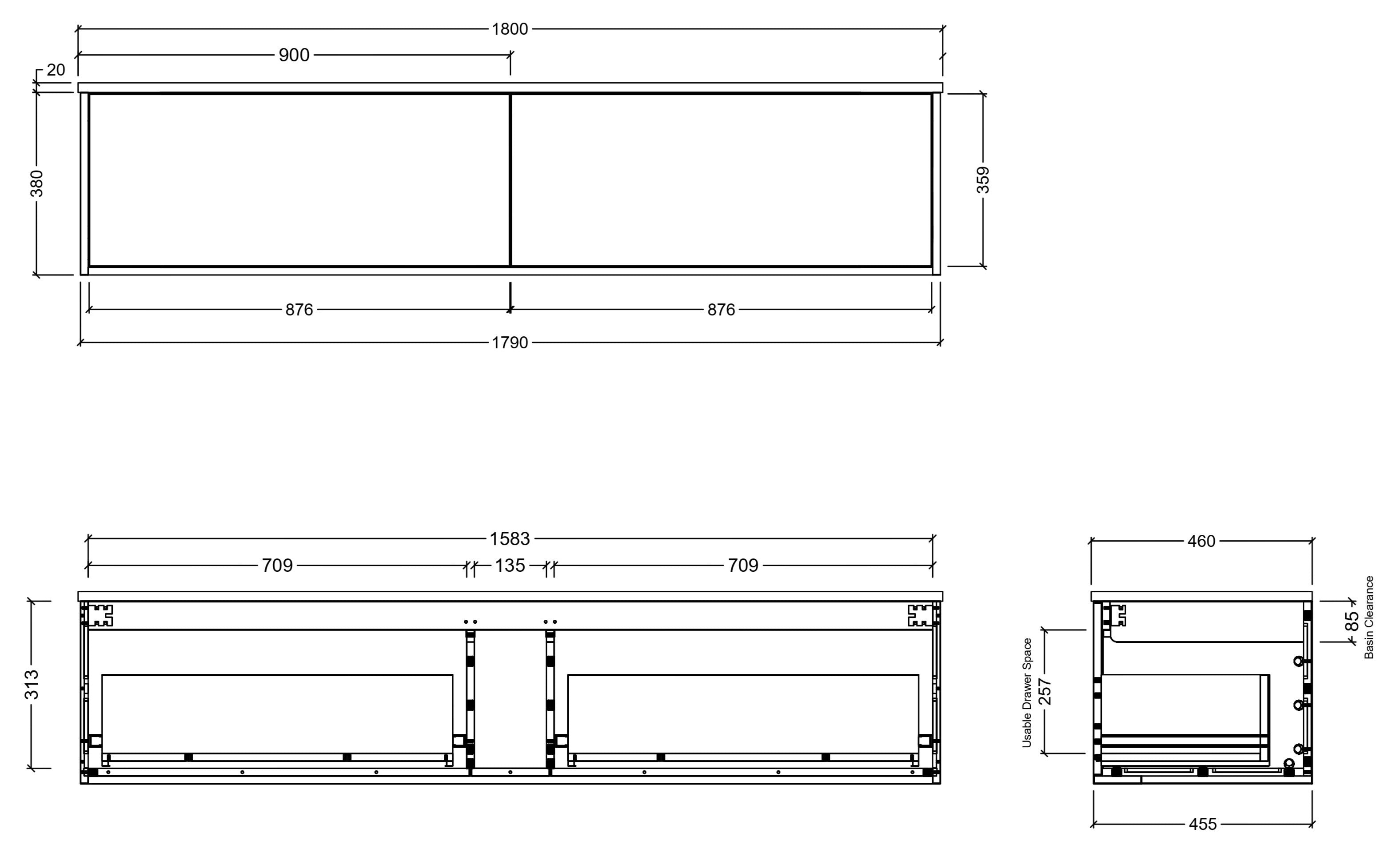 TIMBERLINE ELWOOD CUSTOM WALL HUNG VANITY (ALL SIZING)