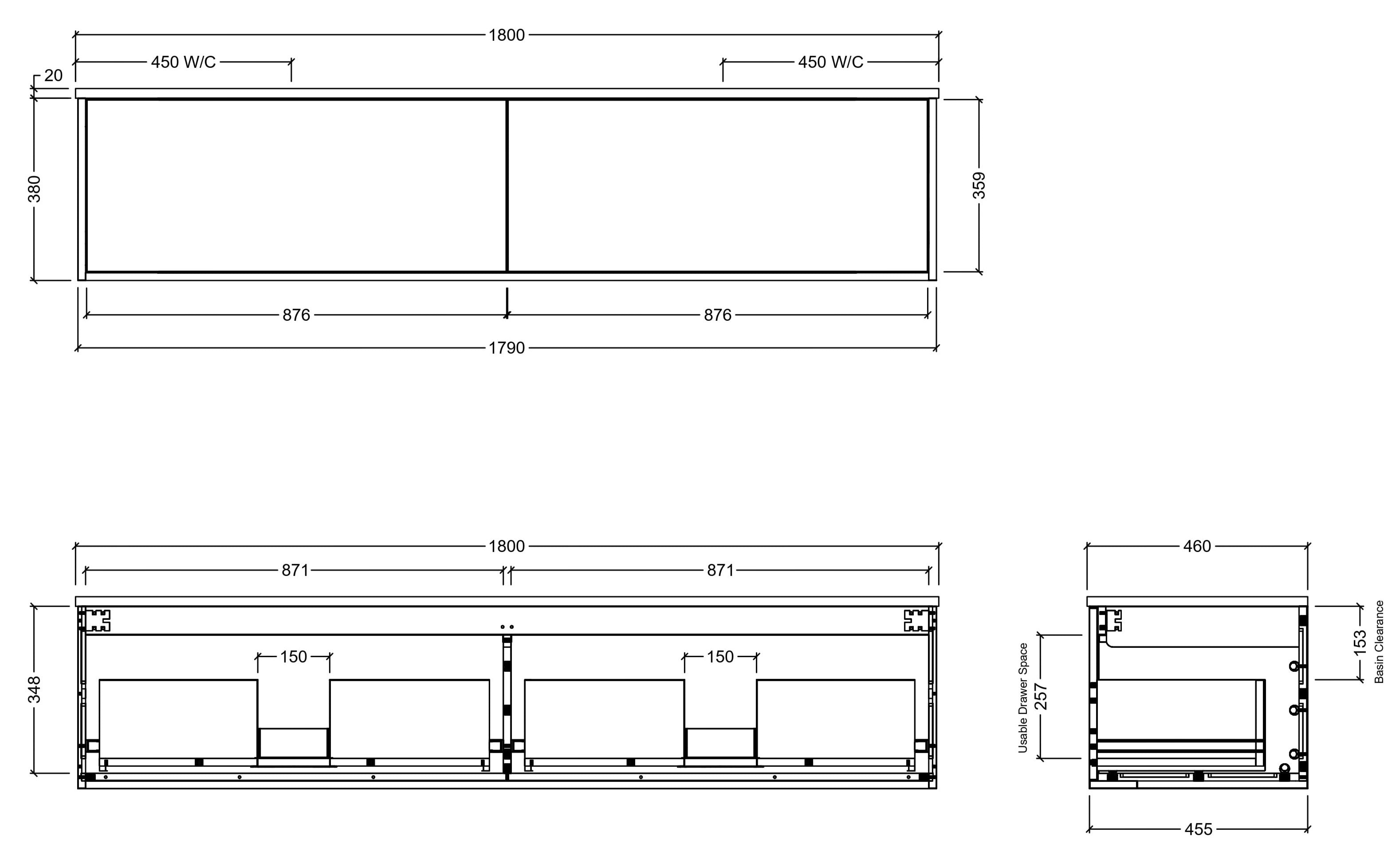 TIMBERLINE ELWOOD CUSTOM WALL HUNG VANITY (ALL SIZING)