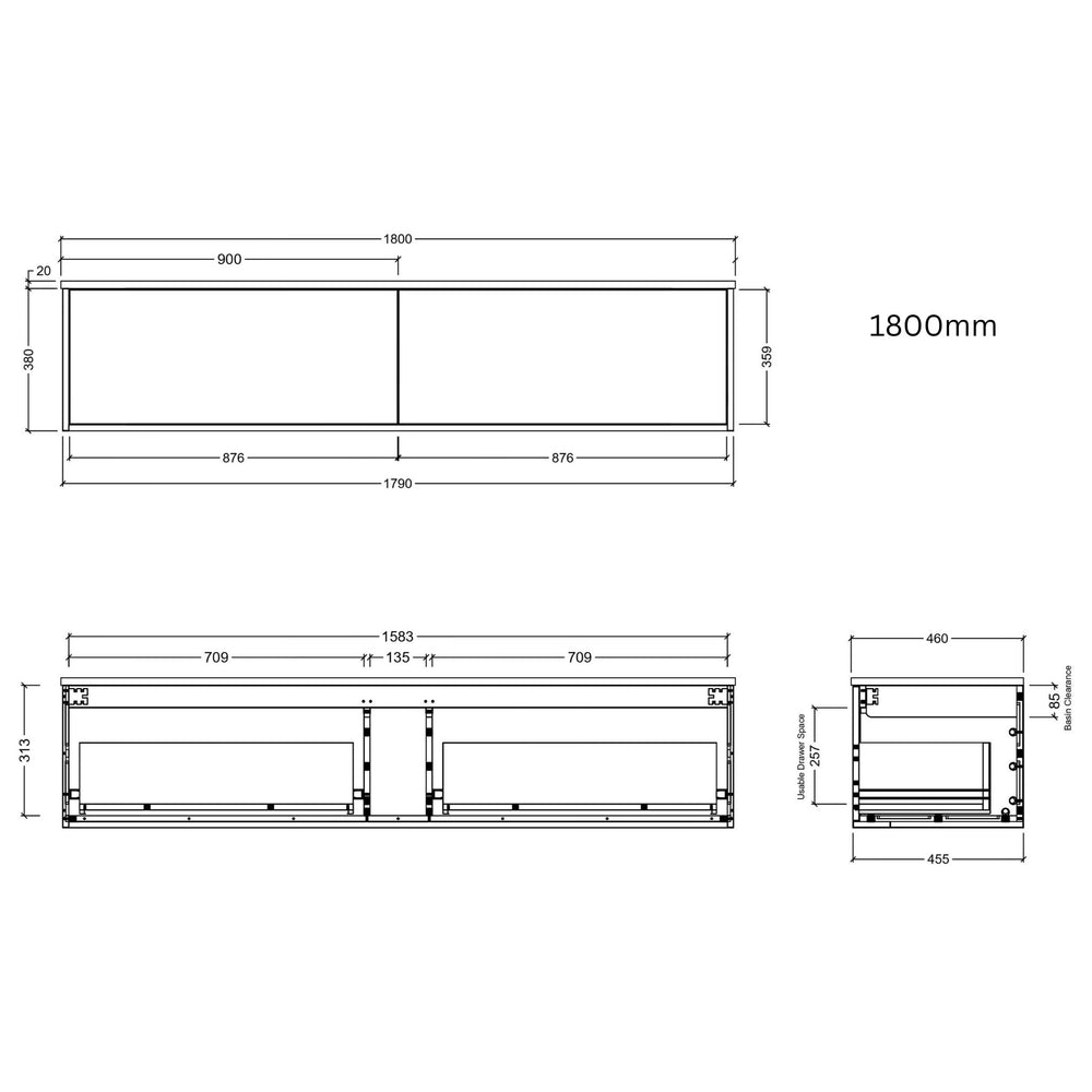TIMBERLINE ELWOOD CUSTOM WALL HUNG VANITY (ALL SIZING)