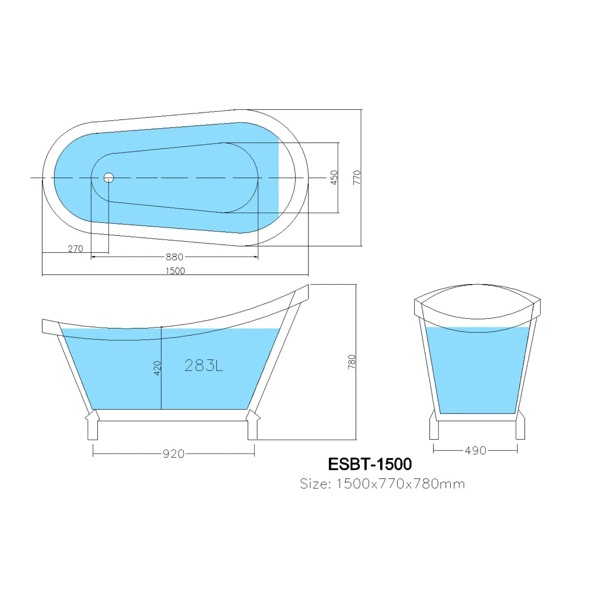 POSEIDON ESPADA CLAW FOOT BATHTUB GLOSS WHITE (AVAILABLE IN 1500MM AND 1680MM)