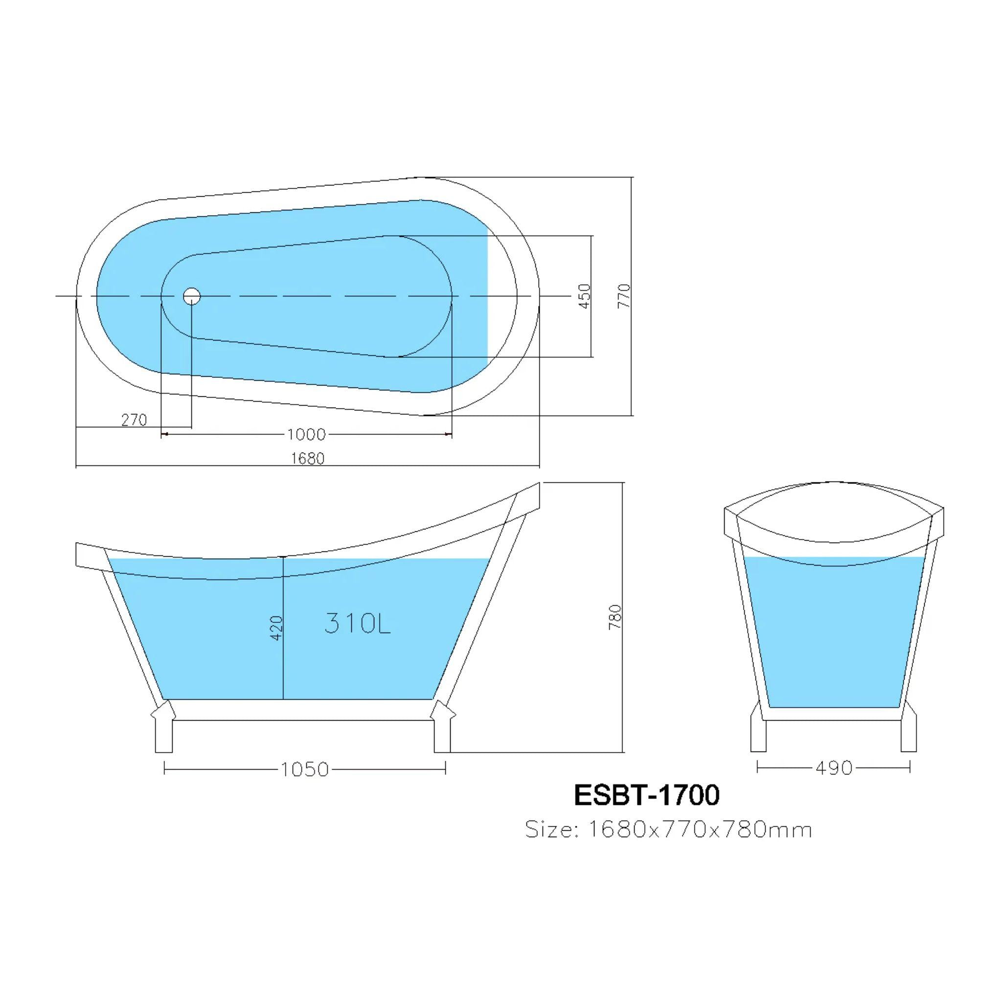 POSEIDON ESPADA CLAW FOOT BATHTUB GLOSS WHITE (AVAILABLE IN 1500MM AND 1680MM)