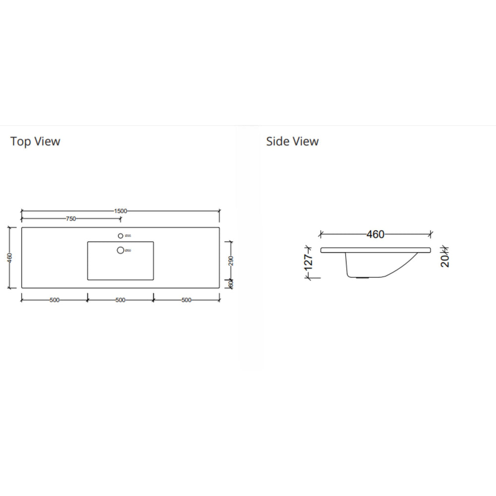DUROCLASS ESSENTIAL GLOSS WHITE SINGLE BOWL UNDERMOUNT VANITY TOP (MULTIPLE SIZES AVAILABLE)