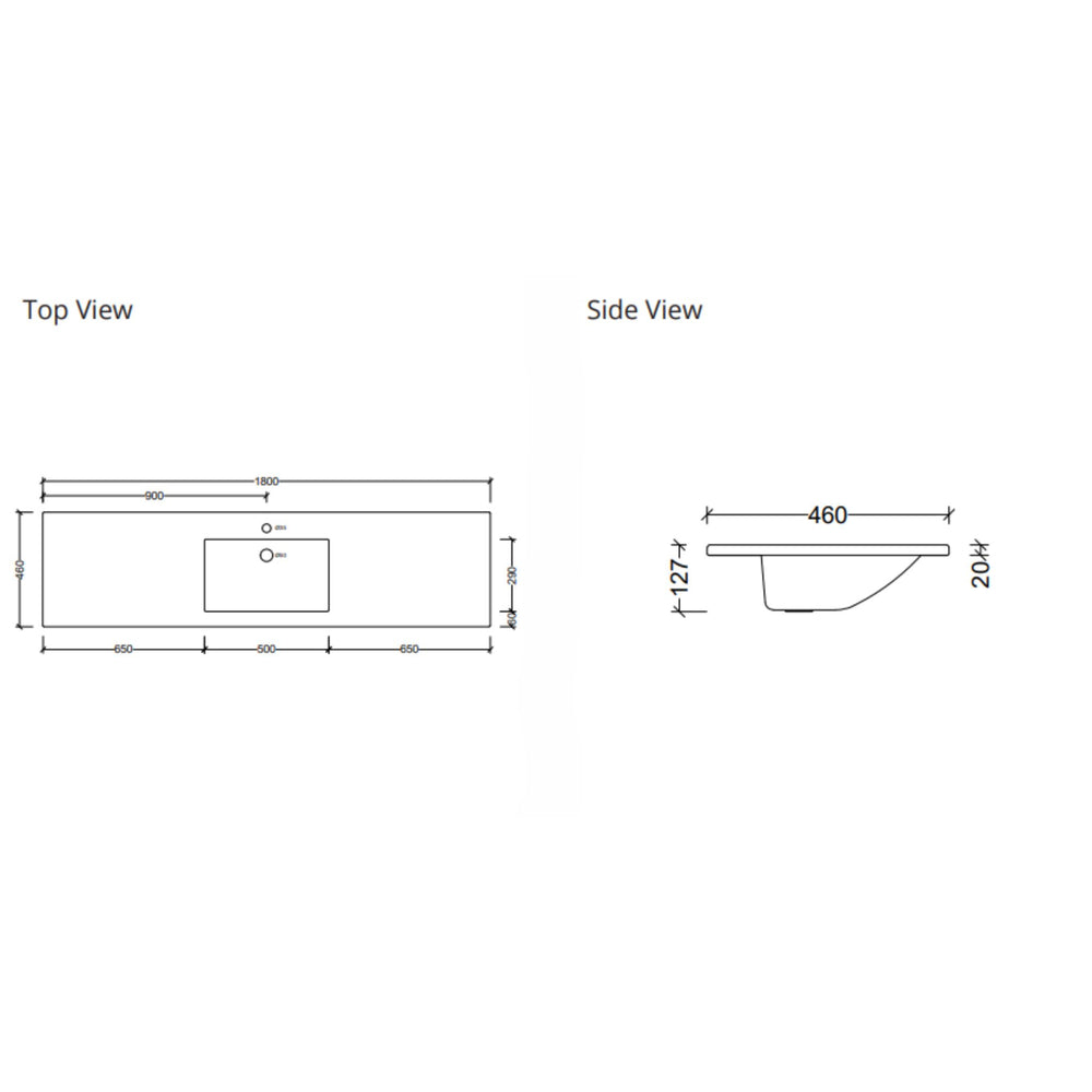 DUROCLASS ESSENTIAL GLOSS WHITE SINGLE BOWL UNDERMOUNT VANITY TOP (MULTIPLE SIZES AVAILABLE)