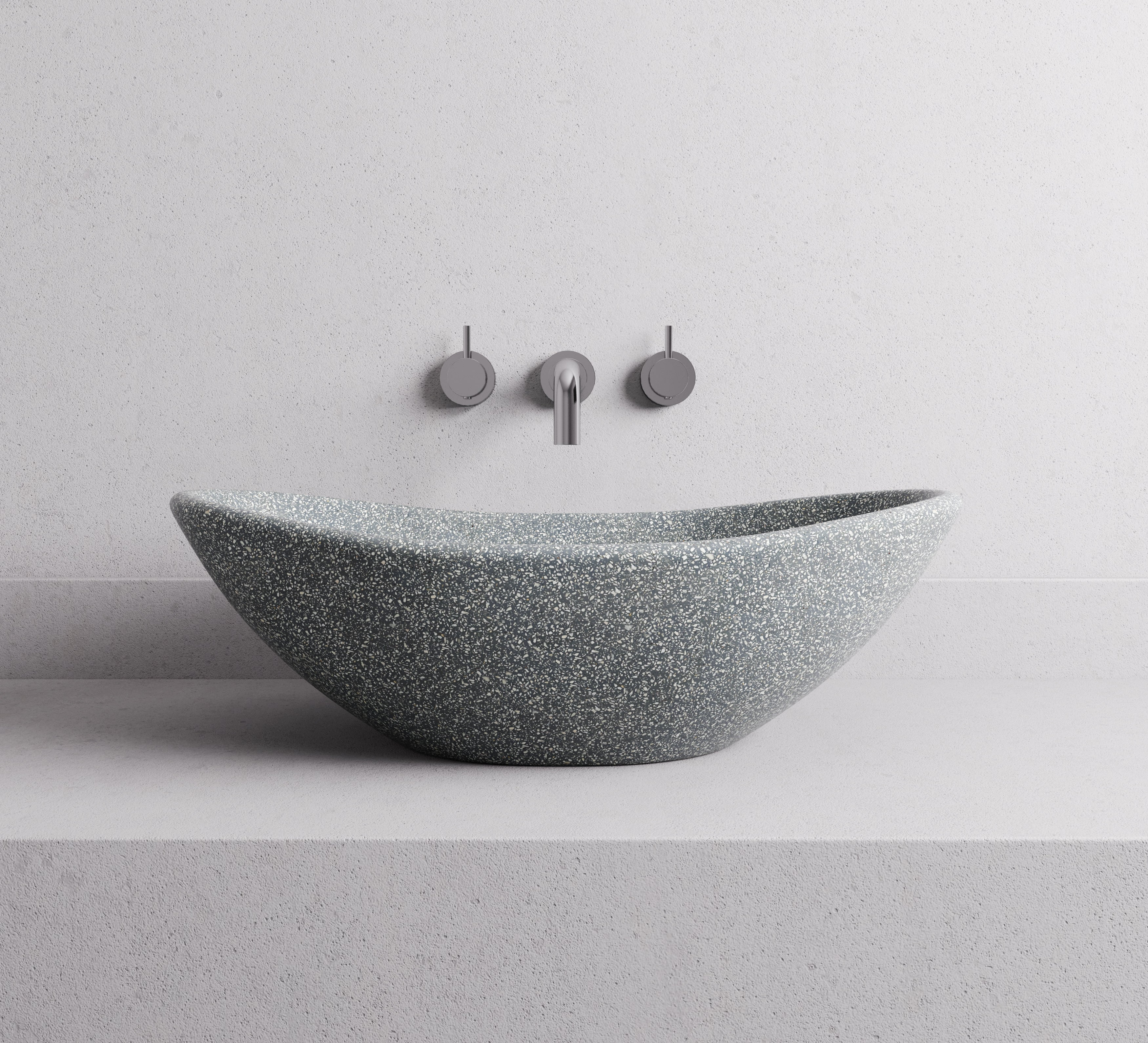 MADU ESTHER HAMMOCK ABOVE COUNTER BASIN HANDCRAFTED TERRAZO STONE GREY 600MM