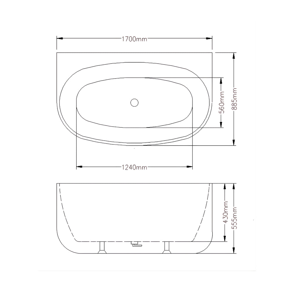 INFINITY ETHAN BACK-TO-WALL BATHTUB GLOSS WHITE (AVAILABLE IN 1500MM AND 1700MM)