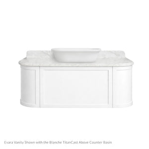 TURNER HASTINGS EVARA WHITE 1200MM SINGLE BOWL WALL HUNG VANITY WITH REAL MARBLE TOP & ABOVE COUNTER BASIN