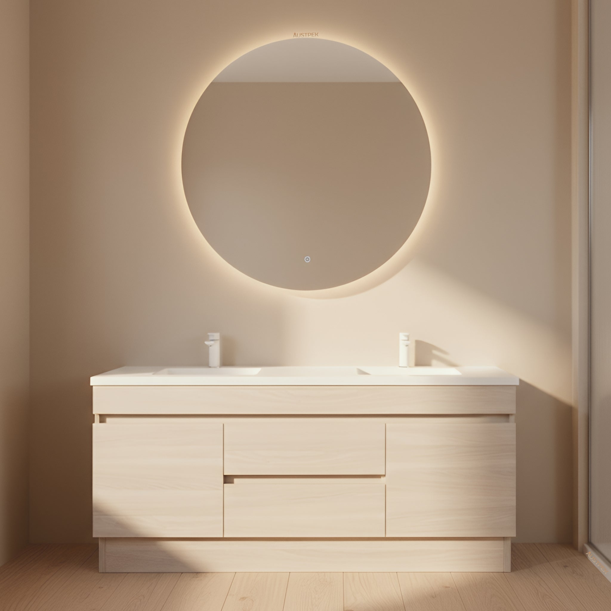 POSEIDON EVIE OAK 1200MM DOUBLE BOWL FLOOR STANDING VANITY