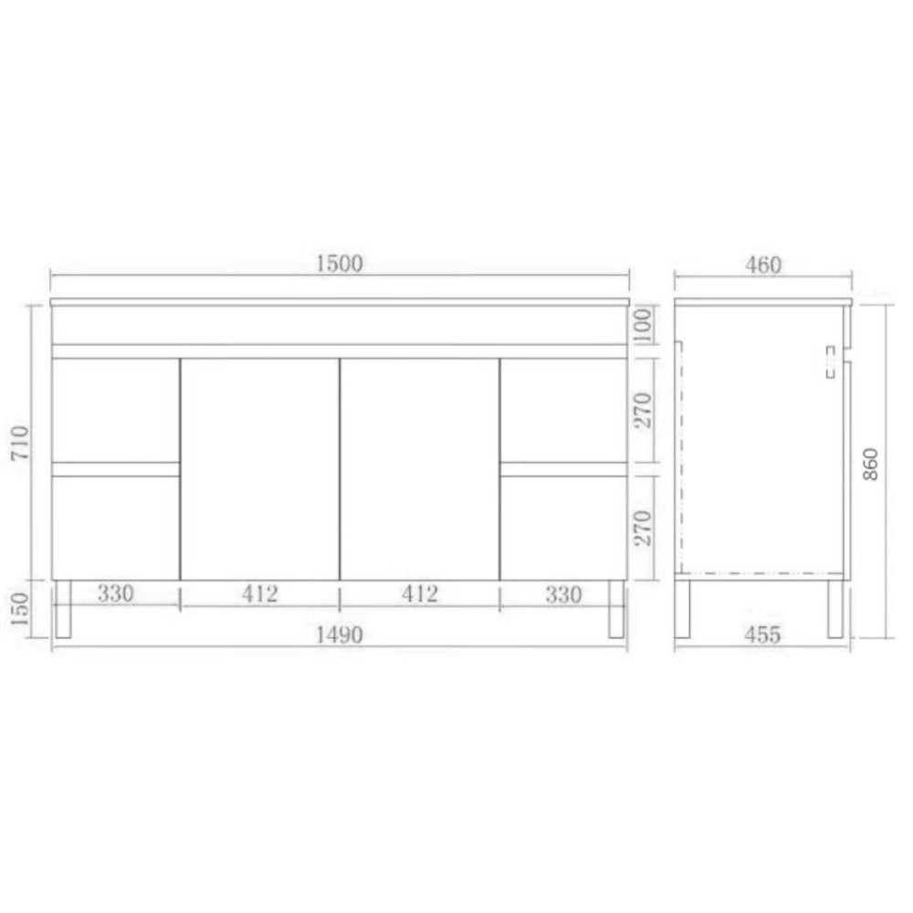 POSEIDON EVIE OAK 1500MM SINGLE BOWL FLOOR STANDING VANITY WITH KICKBOARD