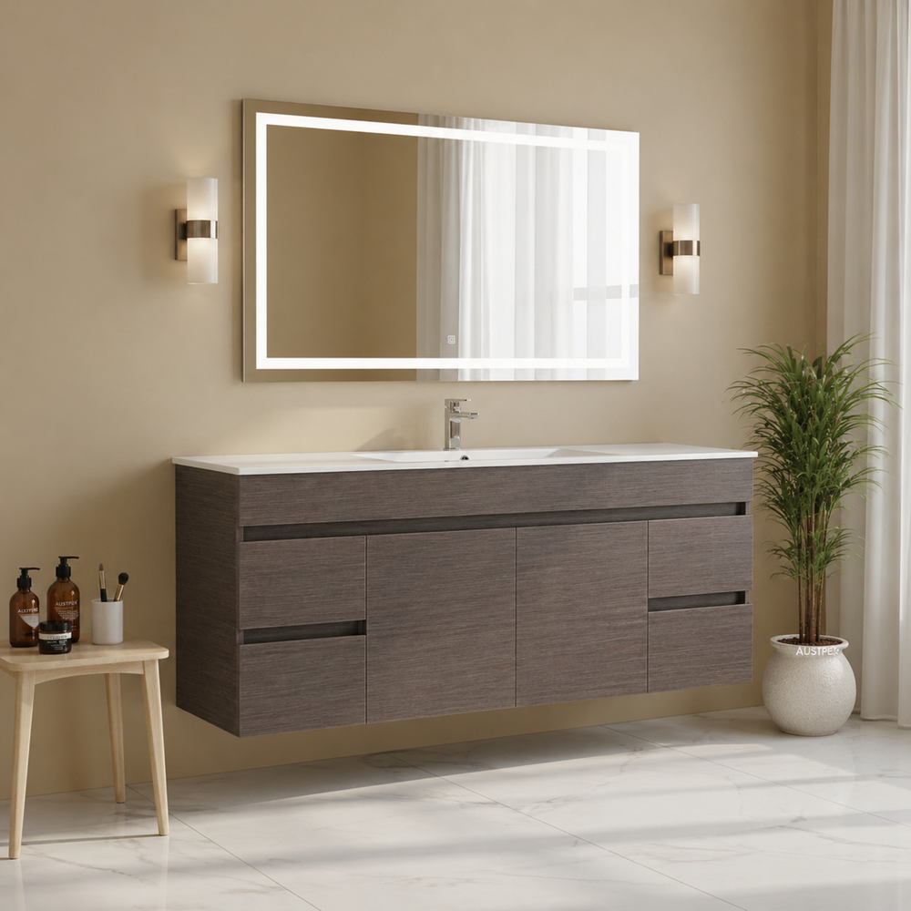 POSEIDON EVIE DARK BROWN 1500MM SINGLE BOWL WALL HUNG VANITY