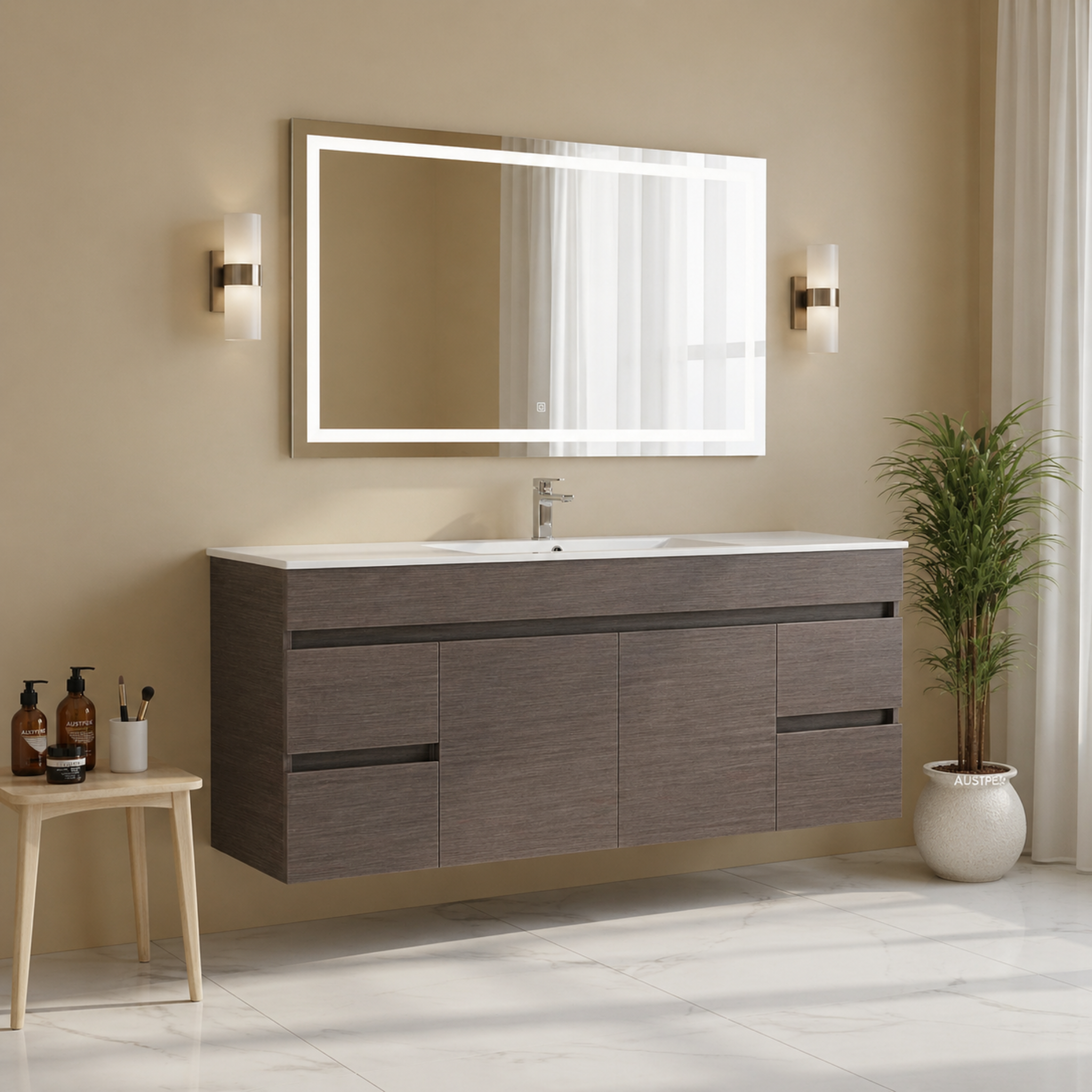 POSEIDON EVIE DARK BROWN 1500MM SINGLE BOWL WALL HUNG VANITY