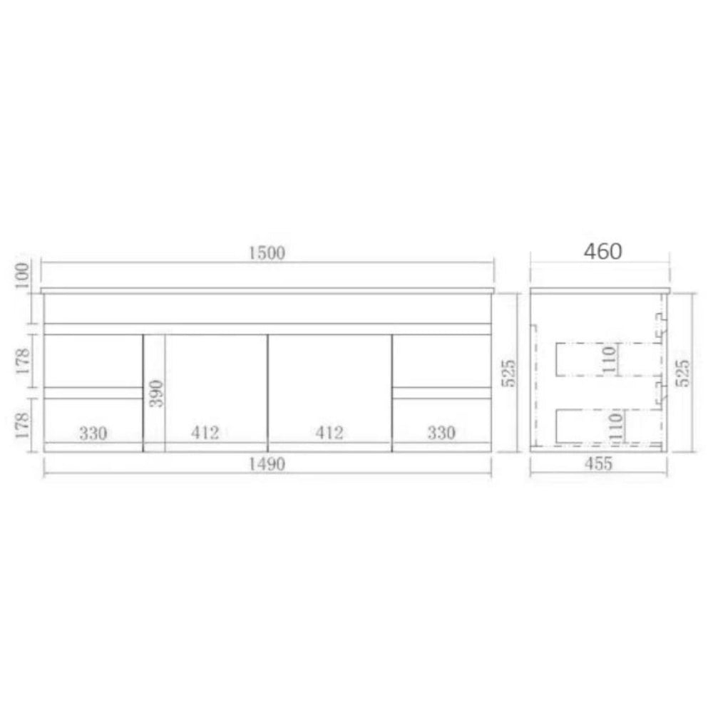 POSEIDON EVIE OAK 1500MM SINGLE BOWL WALL HUNG VANITY