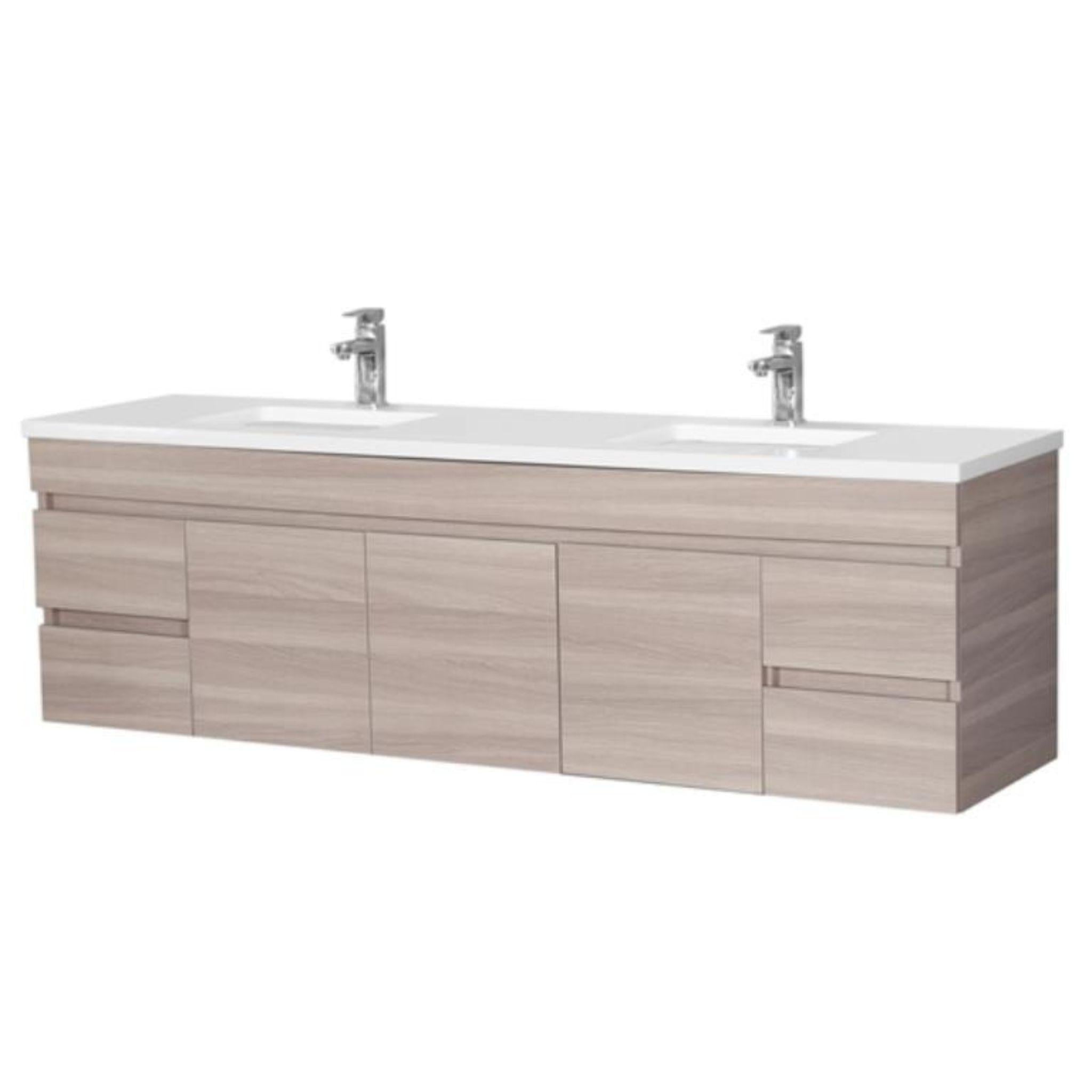 POSEIDON EVIE OAK 1800MM DOUBLE BOWL WALL HUNG VANITY