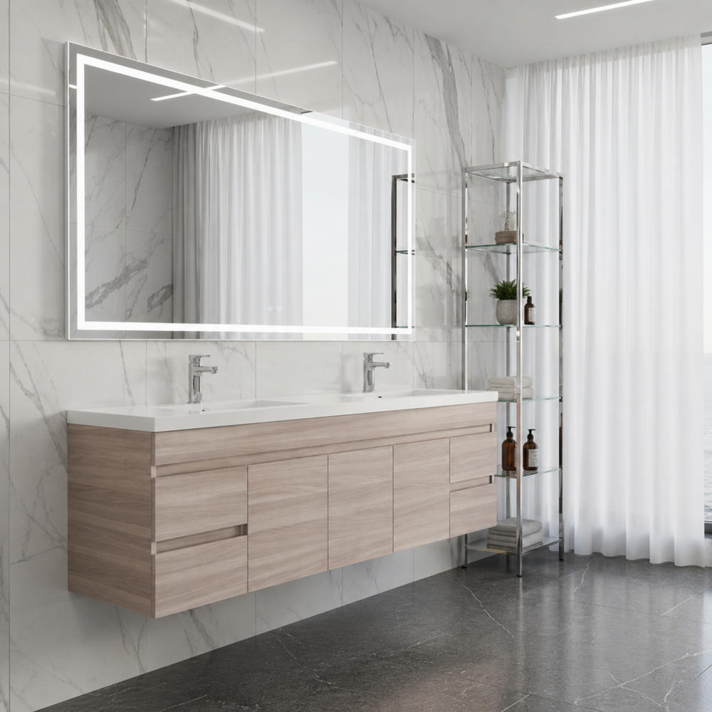 POSEIDON EVIE OAK 1800MM DOUBLE BOWL WALL HUNG VANITY
