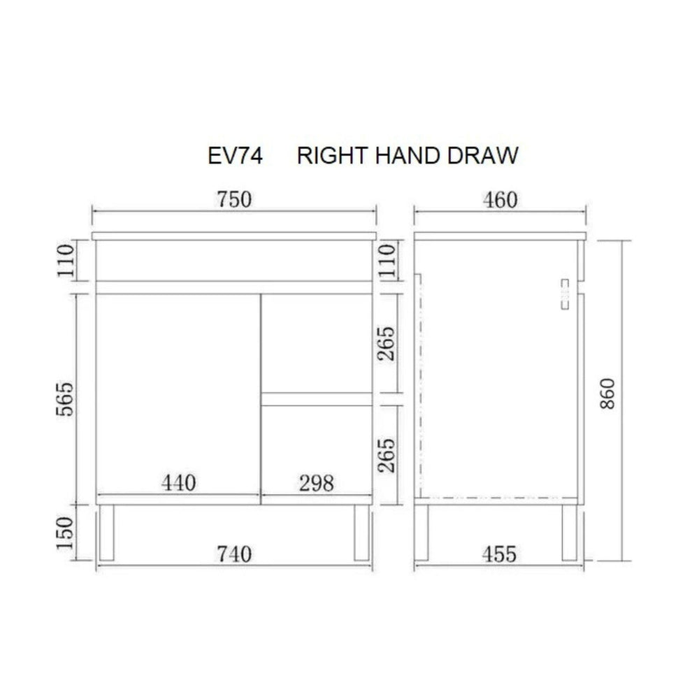 POSEIDON EVIE OAK 750MM SINGLE BOWL FLOOR STANDING VANITY WITH KICKBOARD (AVAILABLE IN LEFT AND RIGHT HAND DRAWER)