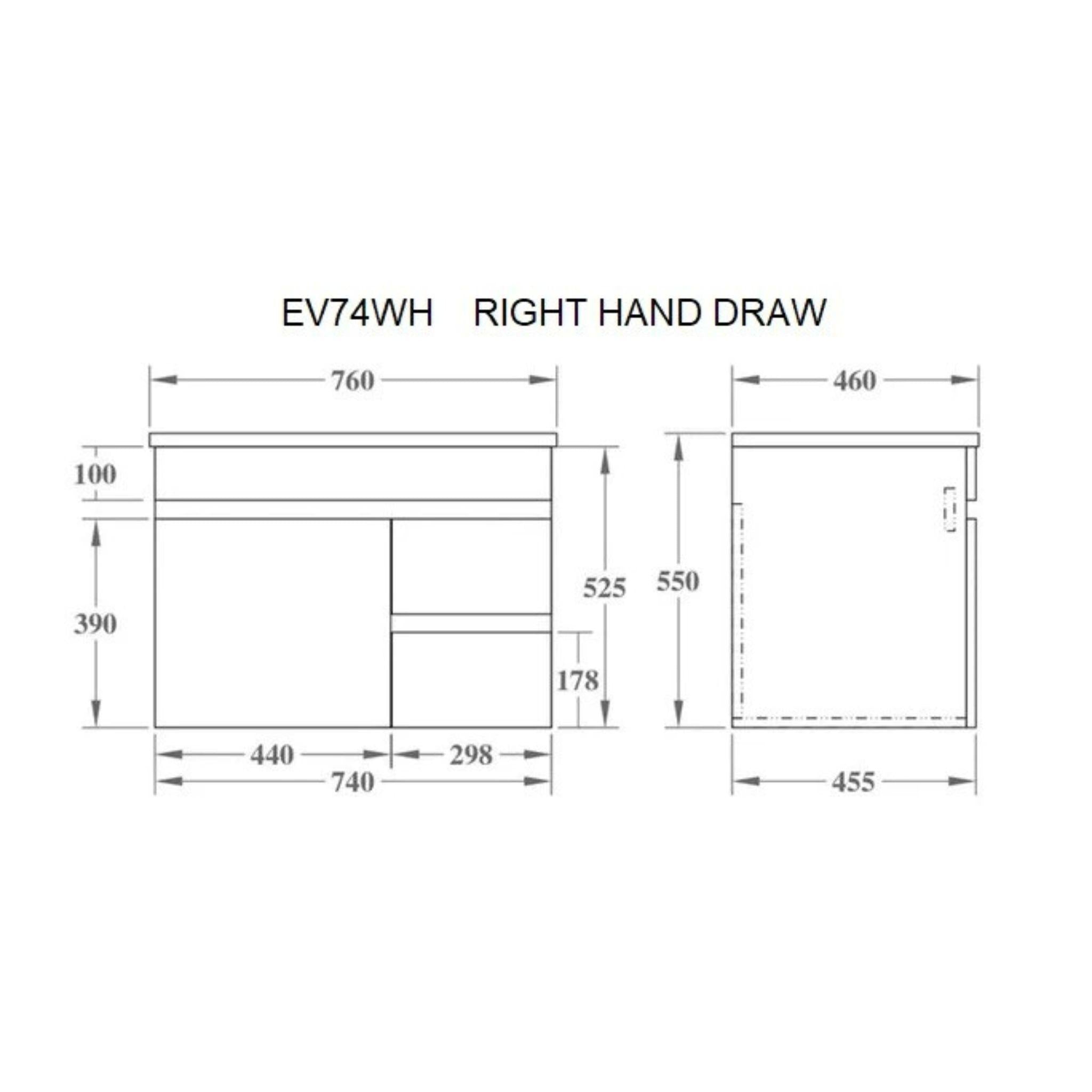 POSEIDON EVIE OAK 750MM SINGLE BOWL WALL HUNG VANITY (AVAILABLE IN LEFT AND RIGHT HAND DRAWER)