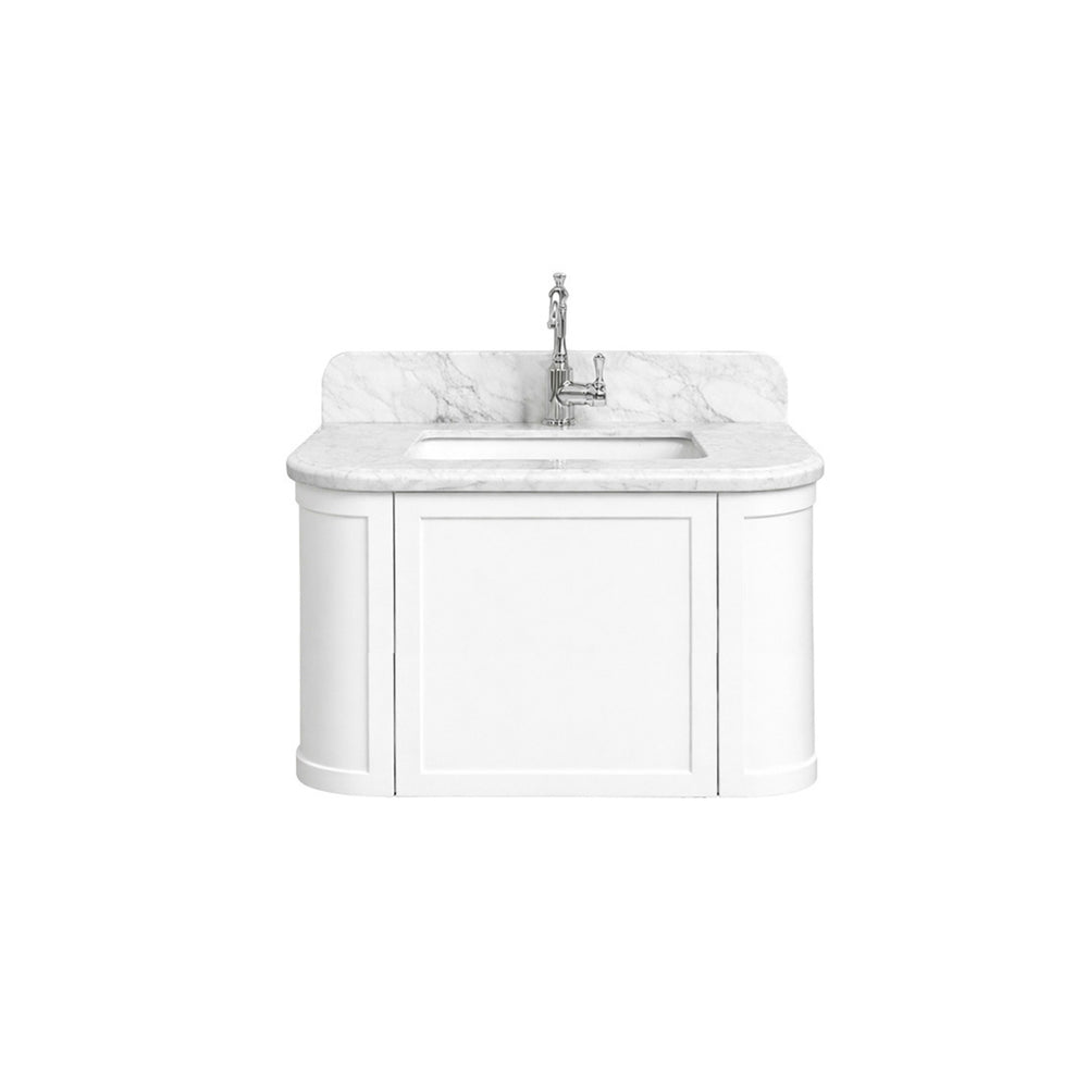 TURNER HASTINGS EVARA WHITE 750MM SINGLE BOWL WALL HUNG VANITY WITH REAL MARBLE TOP & CERAMIC UNDERCOUNTER BASIN