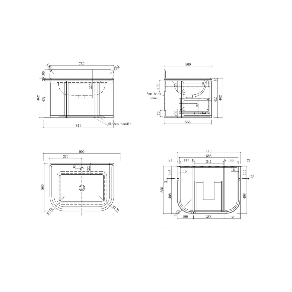 TURNER HASTINGS EVARA AEGEAN BLUE 750MM SINGLE BOWL WALL HUNG VANITY WITH REAL MARBLE TOP & CERAMIC UNDERCOUNTER BASIN