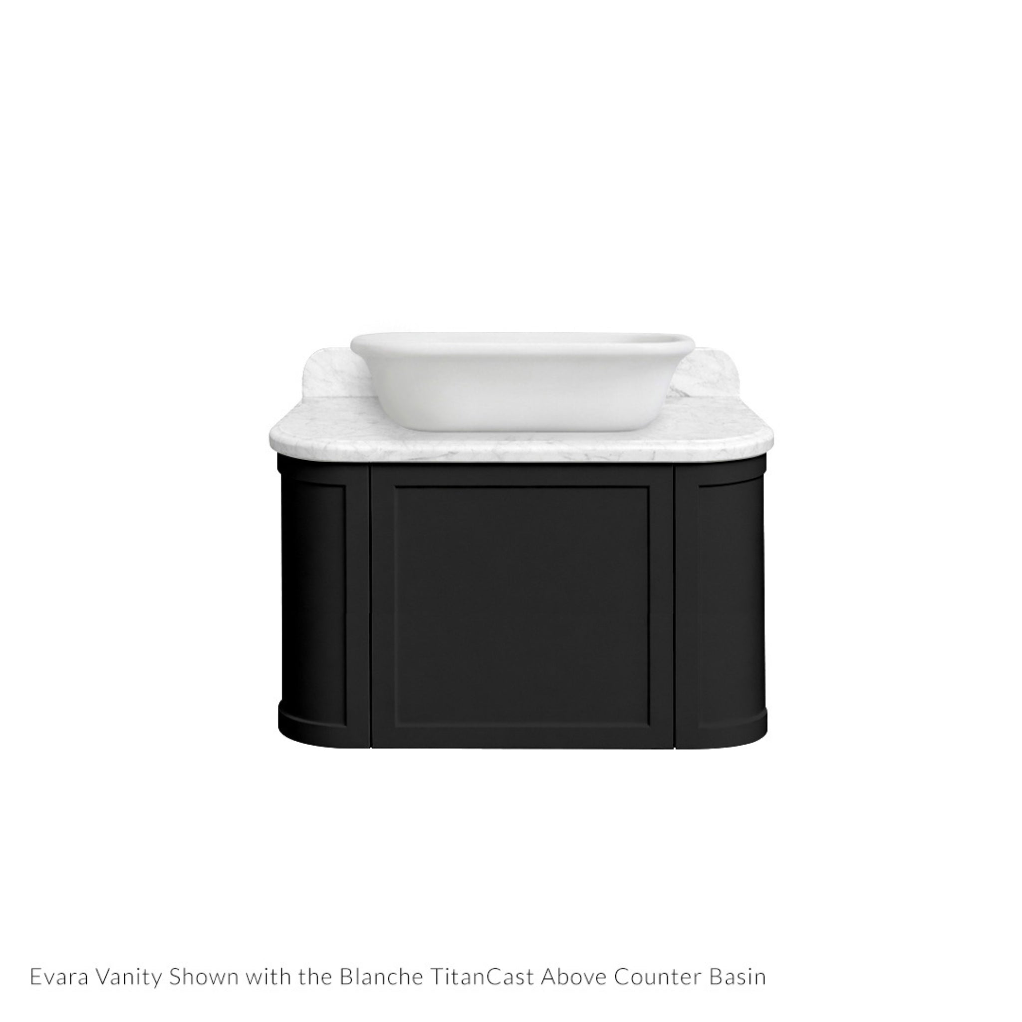 TURNER HASTINGS EVARA VOLCANIC ASH 750MM SINGLE BOWL WALL HUNG VANITY WITH REAL MARBLE TOP & ABOVE COUNTER BASIN