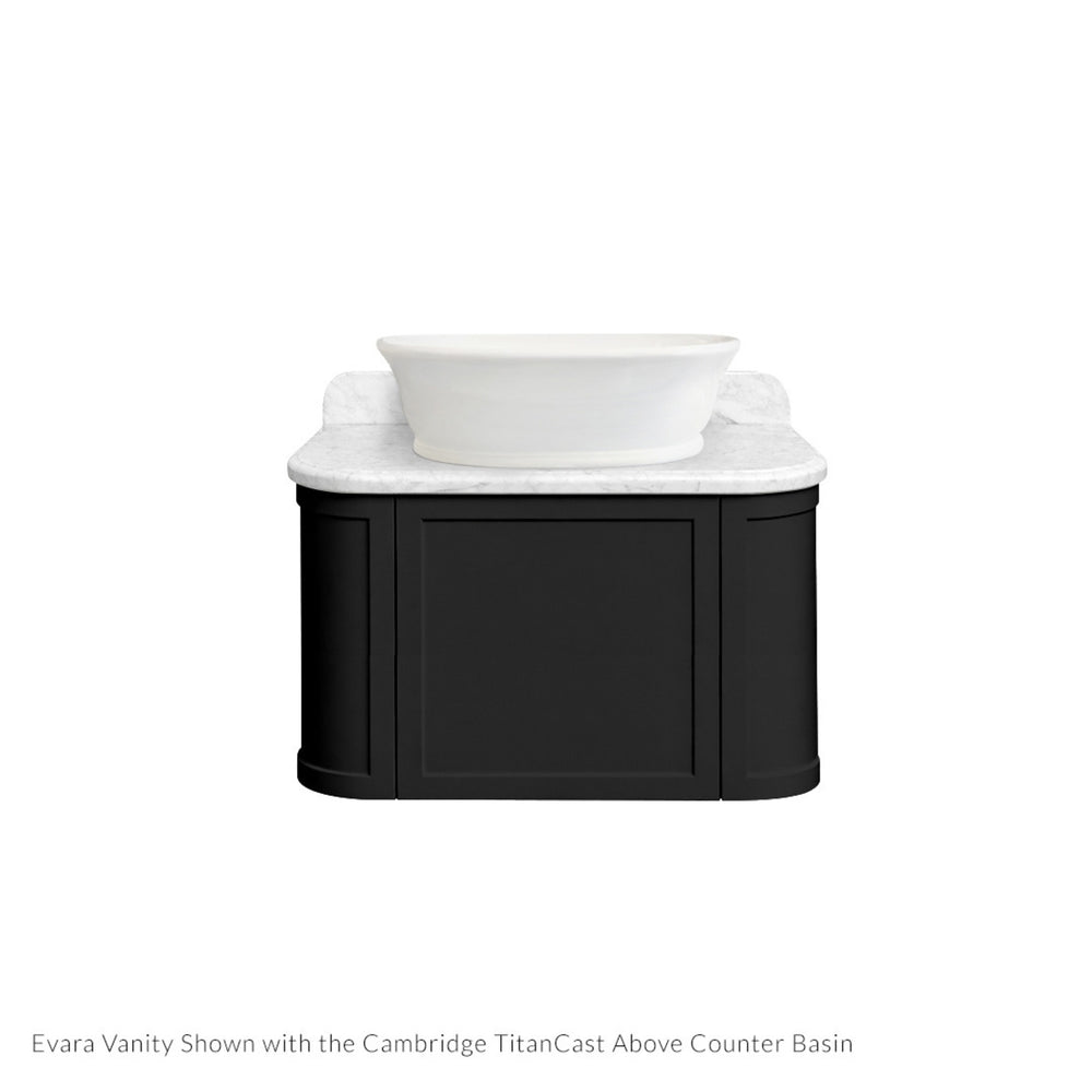 TURNER HASTINGS EVARA VOLCANIC ASH 750MM SINGLE BOWL WALL HUNG VANITY WITH REAL MARBLE TOP & ABOVE COUNTER BASIN