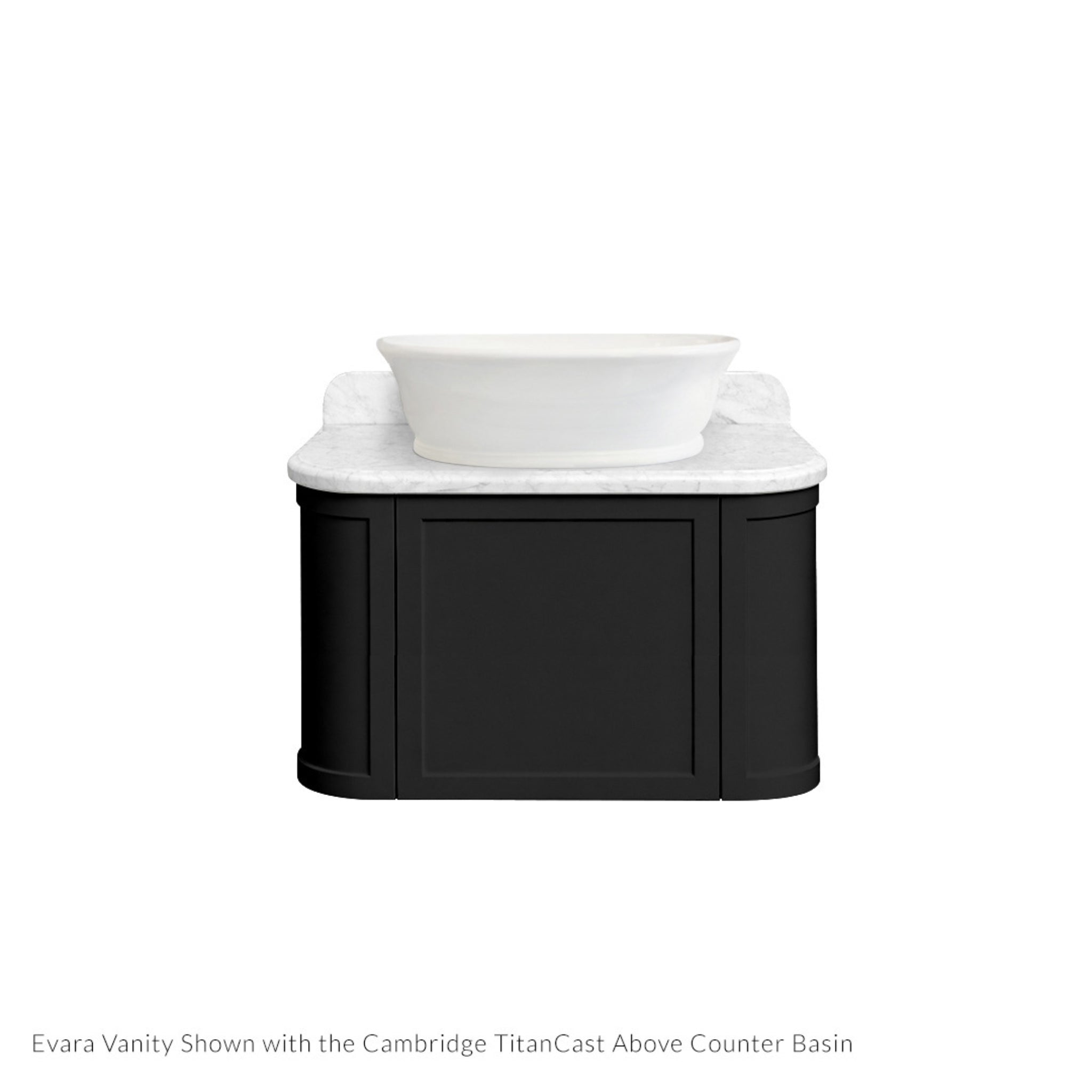 TURNER HASTINGS EVARA VOLCANIC ASH 750MM SINGLE BOWL WALL HUNG VANITY WITH REAL MARBLE TOP & ABOVE COUNTER BASIN