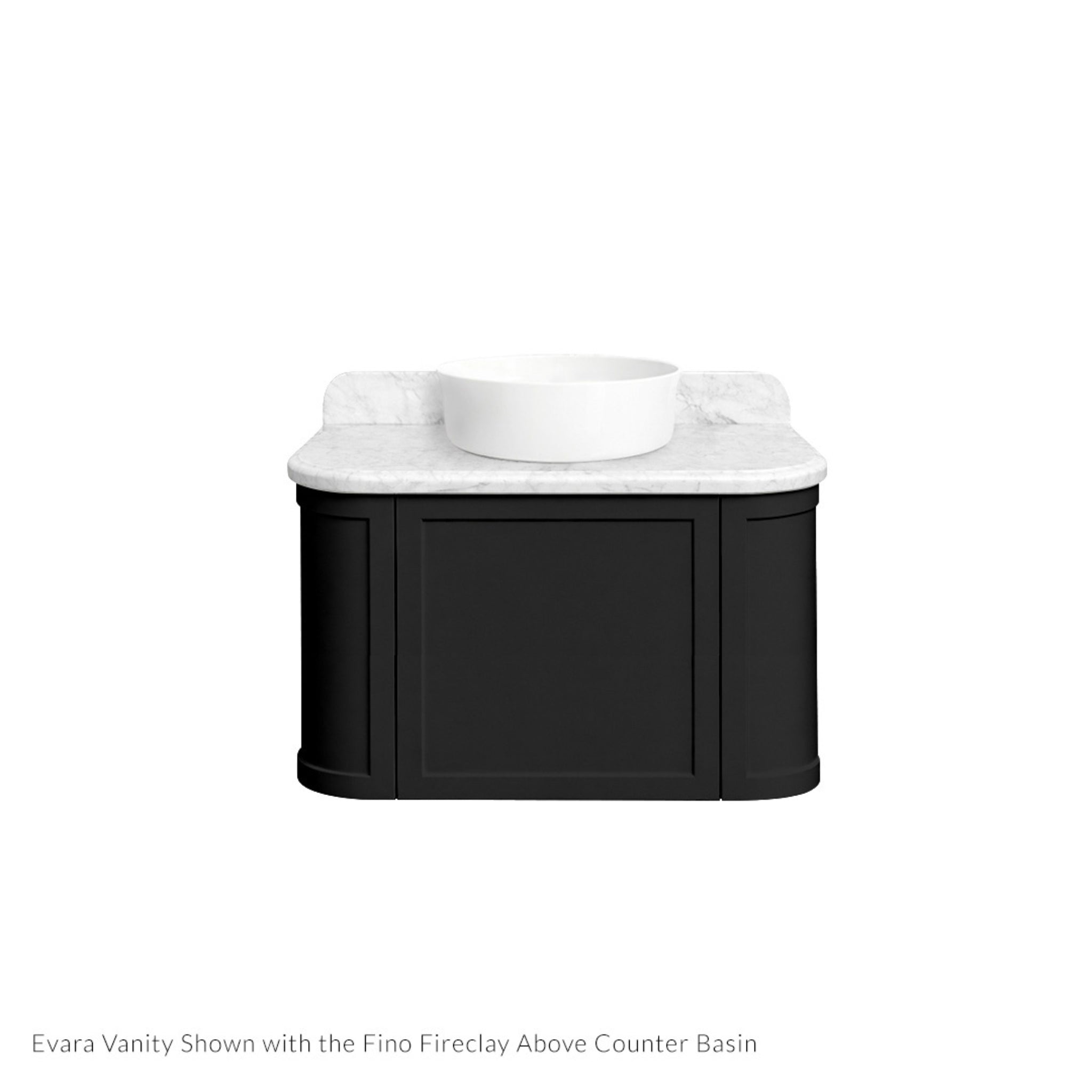 TURNER HASTINGS EVARA VOLCANIC ASH 750MM SINGLE BOWL WALL HUNG VANITY WITH REAL MARBLE TOP & ABOVE COUNTER BASIN