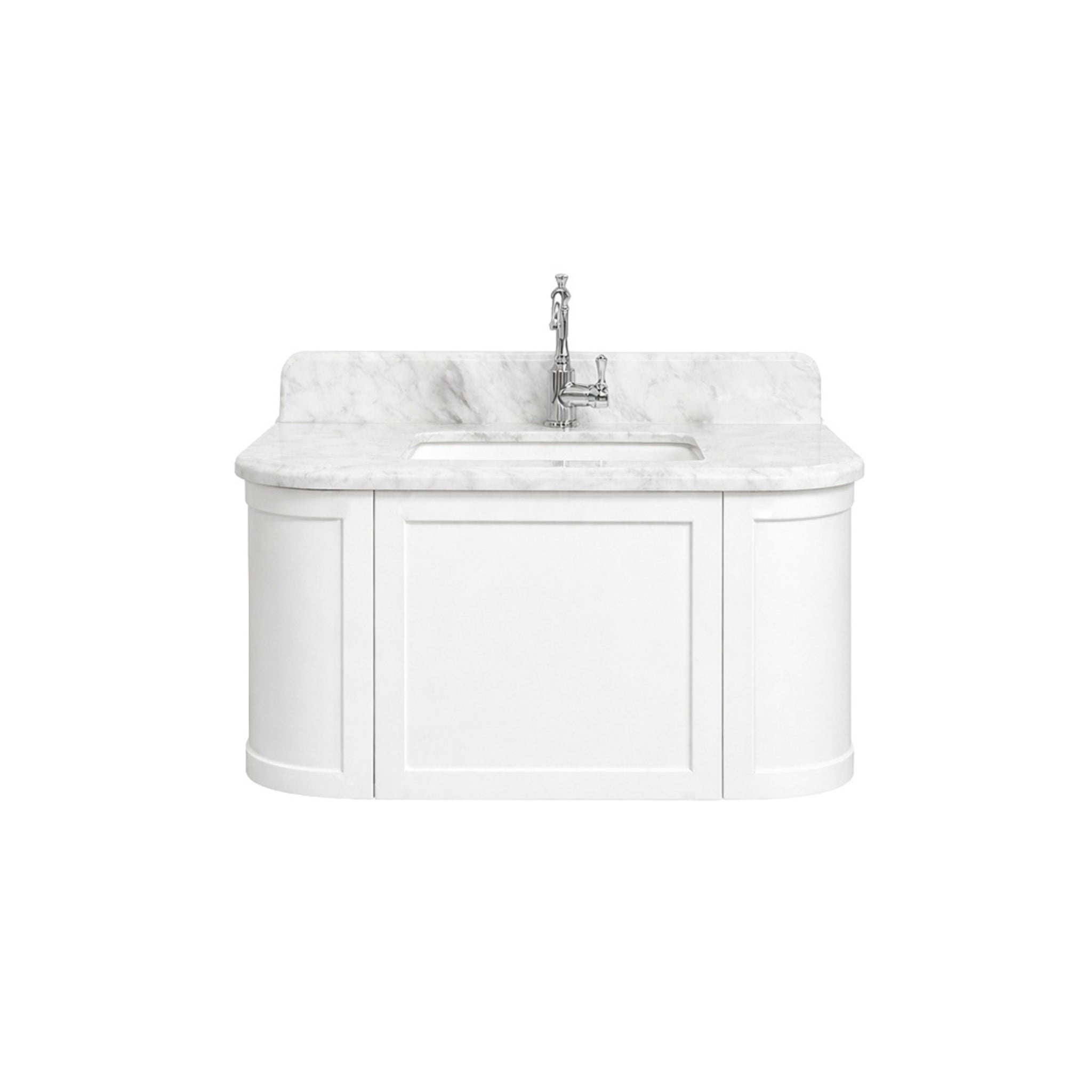 TURNER HASTINGS EVARA WHITE 900MM SINGLE BOWL WALL HUNG VANITY WITH REAL MARBLE TOP & CERAMIC UNDERCOUNTER BASIN