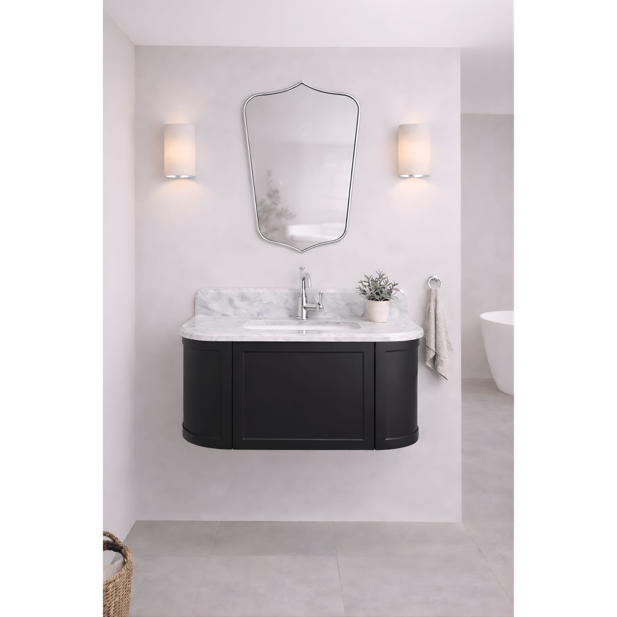 TURNER HASTINGS EVARA VOLCANIC ASH 900MM SINGLE BOWL WALL HUNG VANITY WITH REAL MARBLE TOP & CERAMIC UNDERCOUNTER BASIN