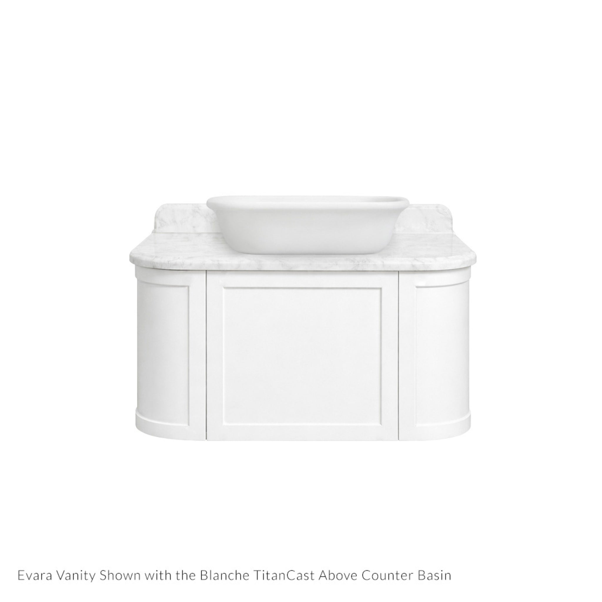 TURNER HASTINGS EVARA WHITE 900MM SINGLE BOWL WALL HUNG VANITY WITH REAL MARBLE TOP & ABOVE COUNTER BASIN