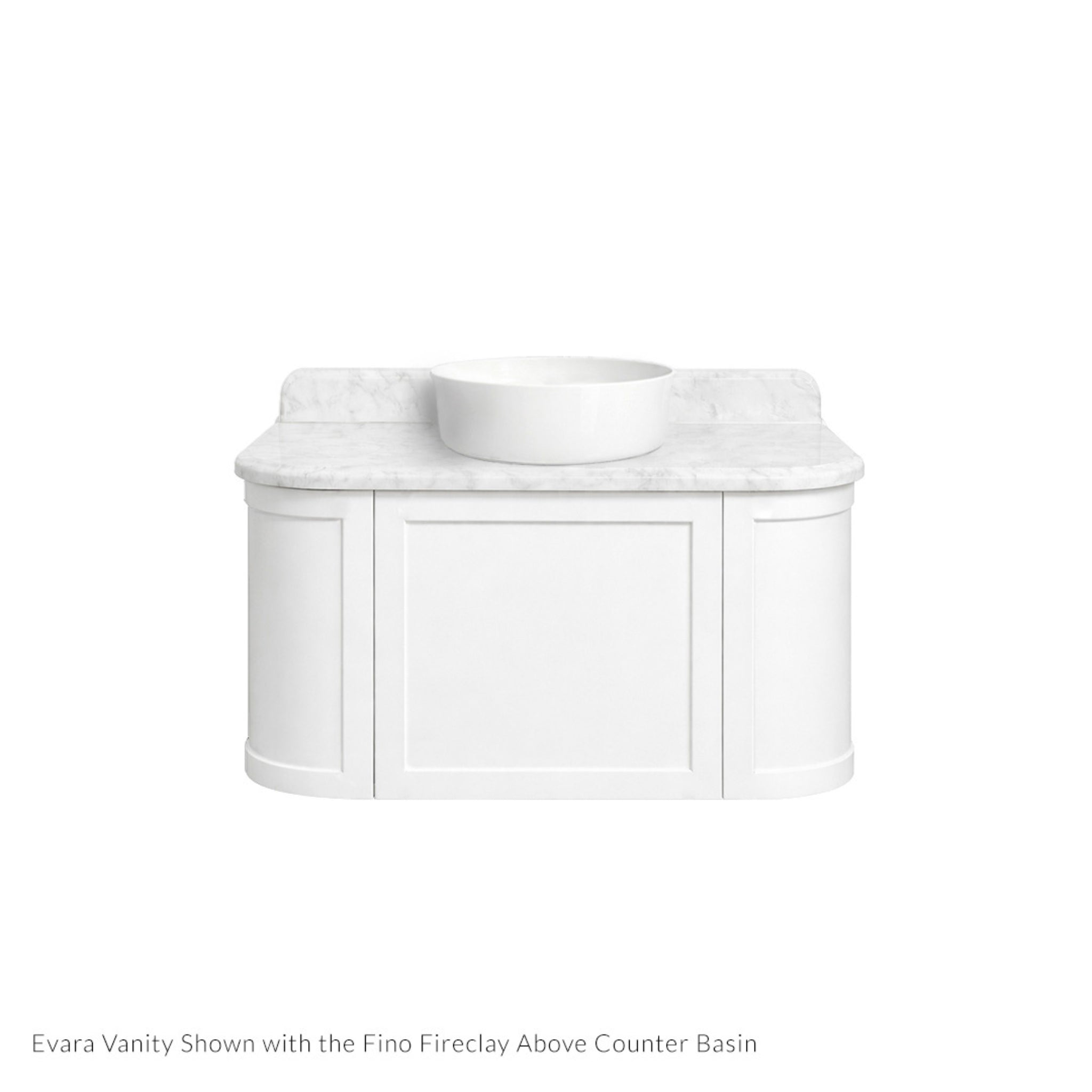 TURNER HASTINGS EVARA WHITE 900MM SINGLE BOWL WALL HUNG VANITY WITH REAL MARBLE TOP & ABOVE COUNTER BASIN