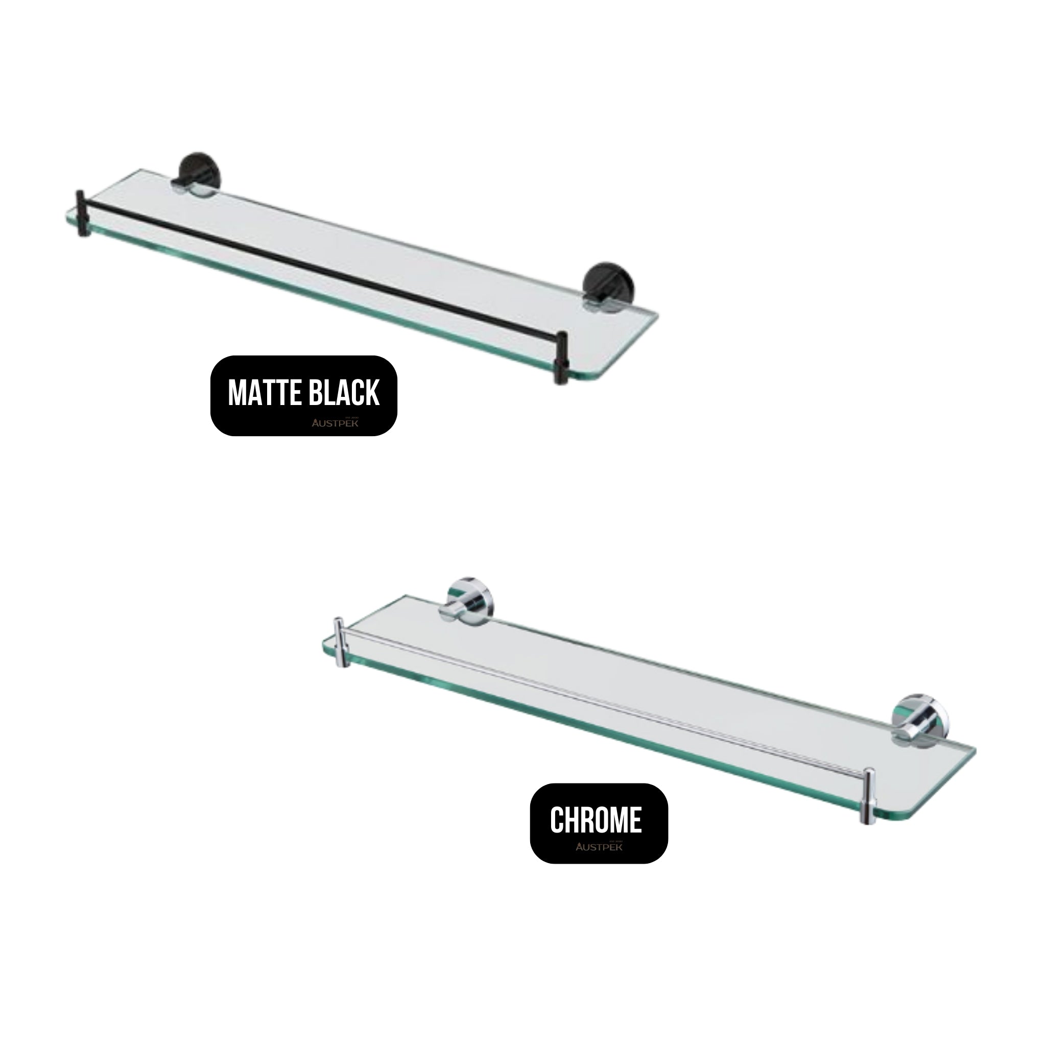 MODERN NATIONAL EVA GLASS SHELF 550MM CHROME