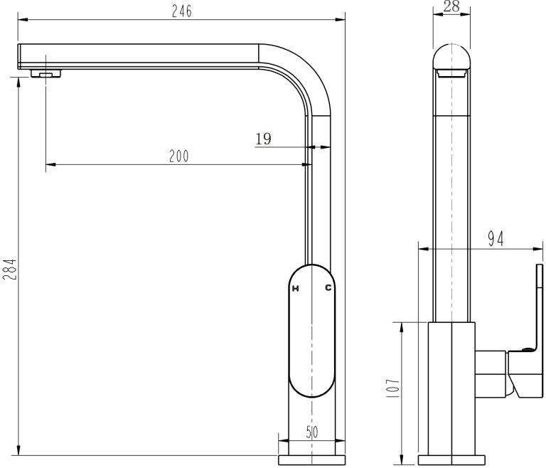 MODERN NATIONAL EVA MINI KITCHEN MIXER 284MM CHROME