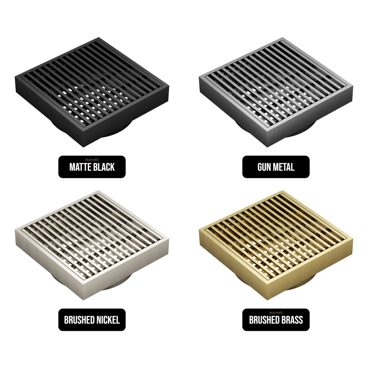 LINSOL EZYFLOW HEELGUARD DN64 SQUARE WASTE 110MM BRUSHED NICKEL