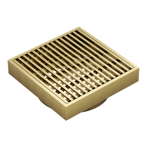 LINSOL EZYFLOW HEELGUARD DN64 SQUARE WASTE 110MM BRUSHED BRASS