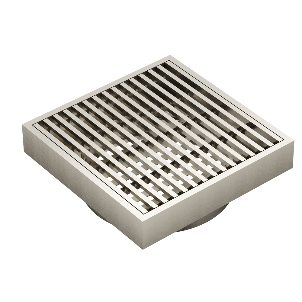 LINSOL EZYFLOW HEELGUARD DN64 SQUARE WASTE 110MM BRUSHED NICKEL