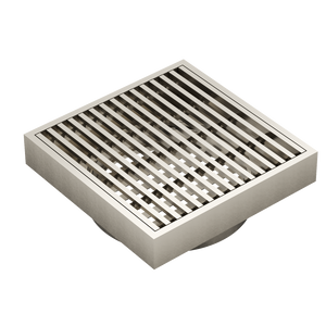 LINSOL EZYFLOW HEELGUARD DN64 SQUARE WASTE 110MM BRUSHED NICKEL