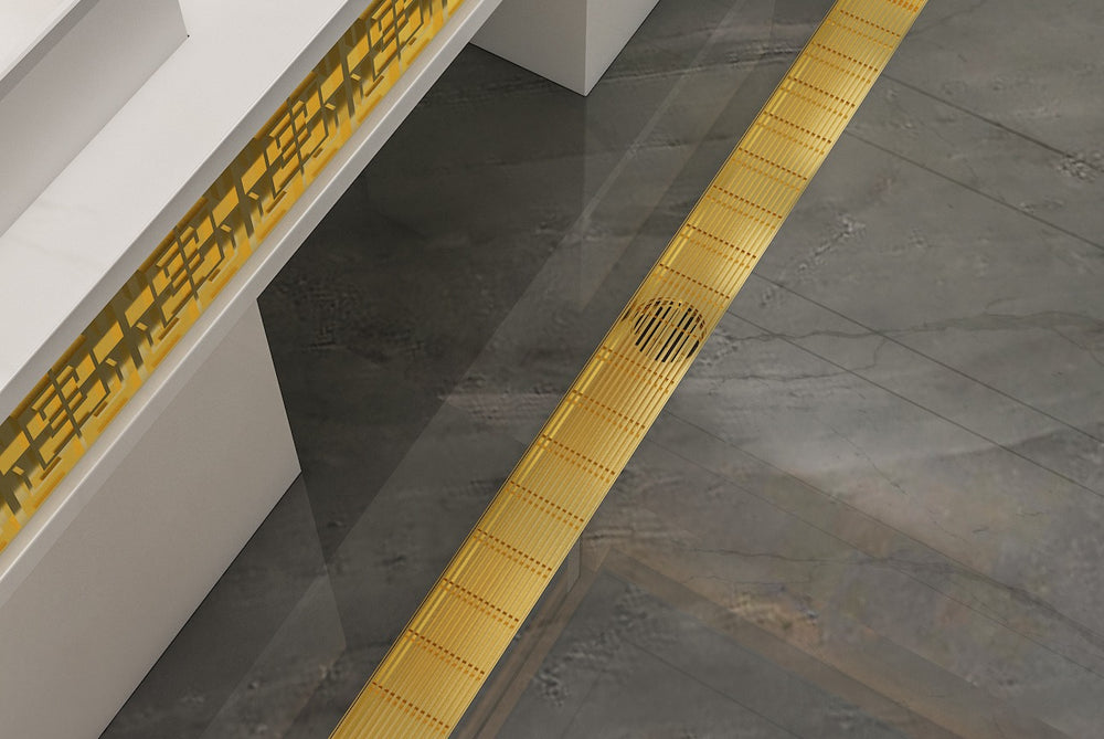 LINSOL EZYFLOW HEELGUARD CHANNEL GRATE BRUSHED BRASS 1200MM