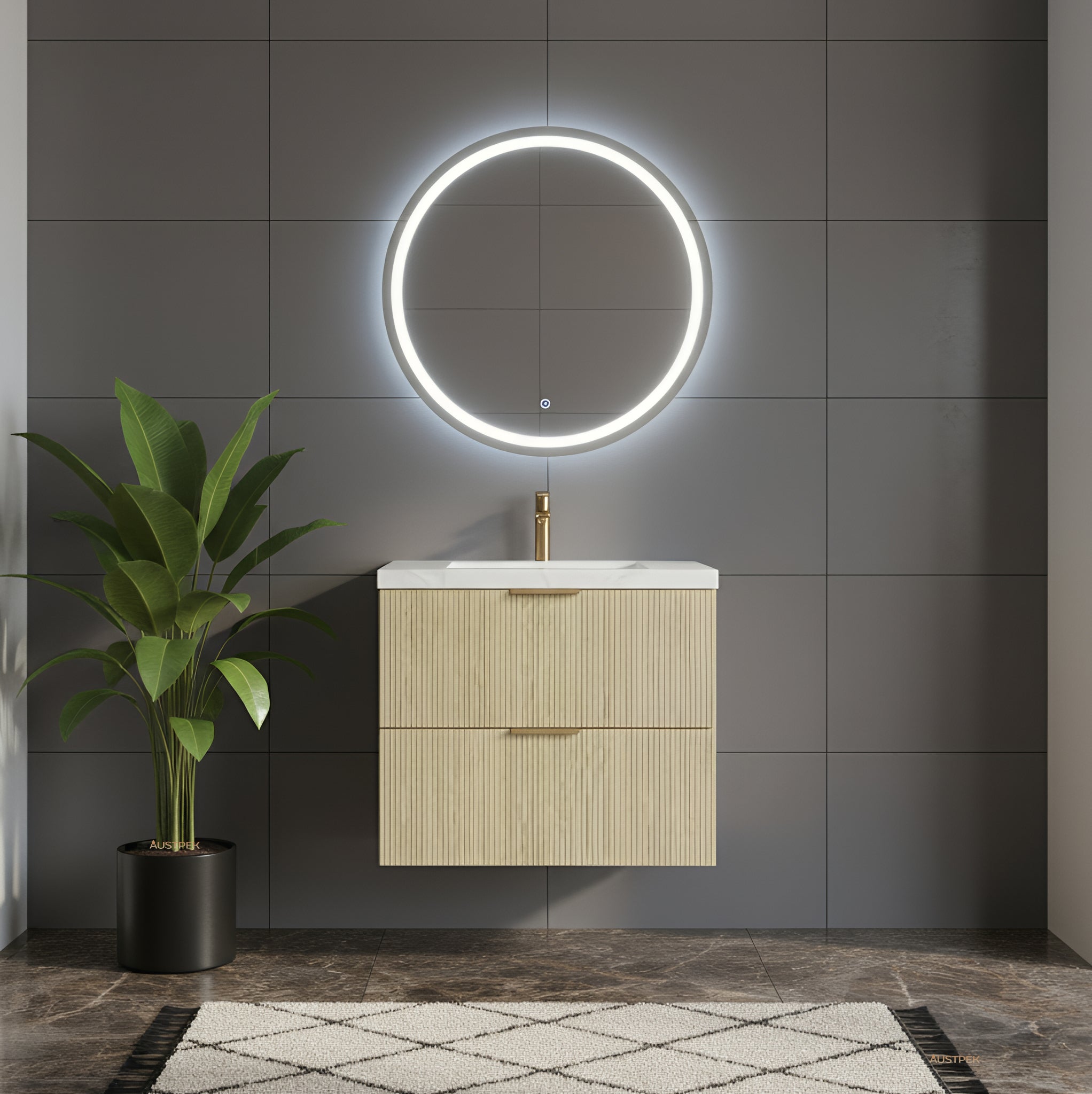CETO EDEN CLASSIC OAK 750MM SPACE SAVING SINGLE BOWL WALL HUNG VANITY