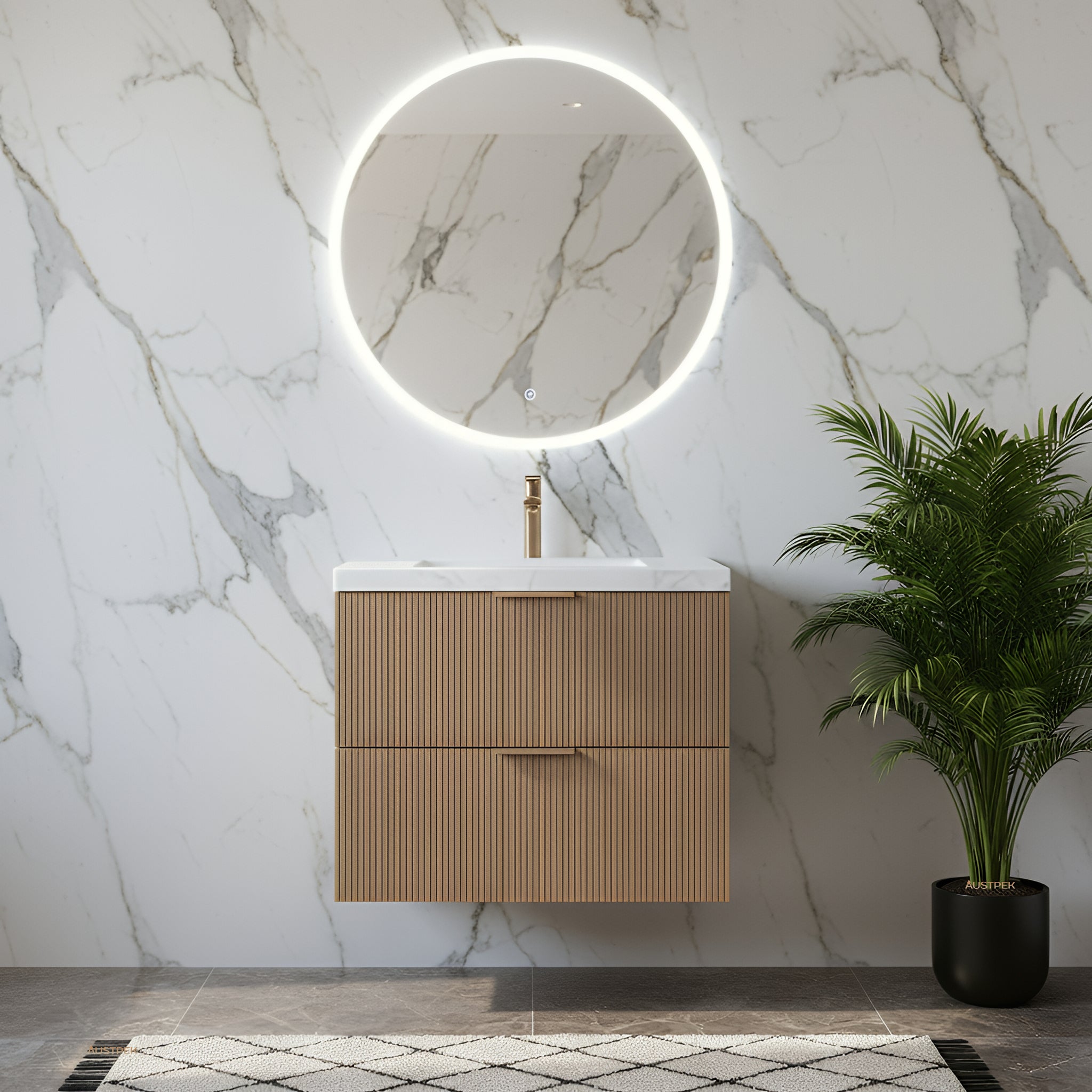 CETO EDEN PRIME OAK 750MM SPACE SAVING SINGLE BOWL WALL HUNG VANITY