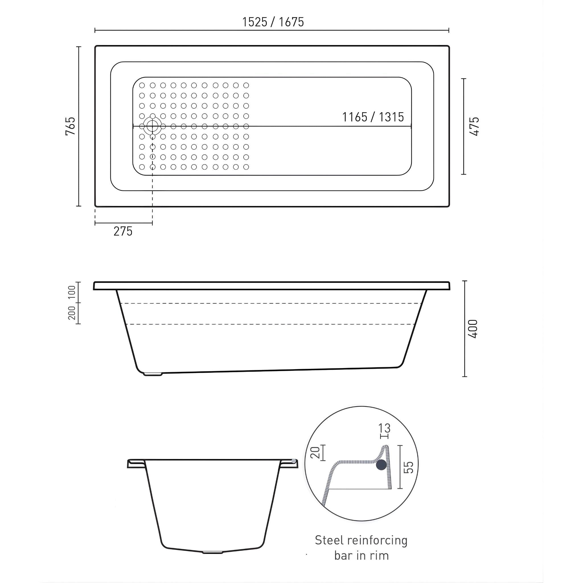 DECINA FABRINO INSET BATH GLOSS WHITE (AVAILABLE IN 1525MM AND 1675MM)
