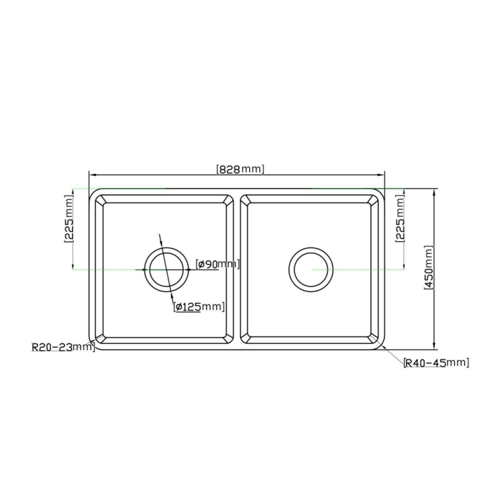 CETO GREENWICH DOUBLE BOWL FIRECLAY KITCHEN SINK MATTE BLACK 838MM