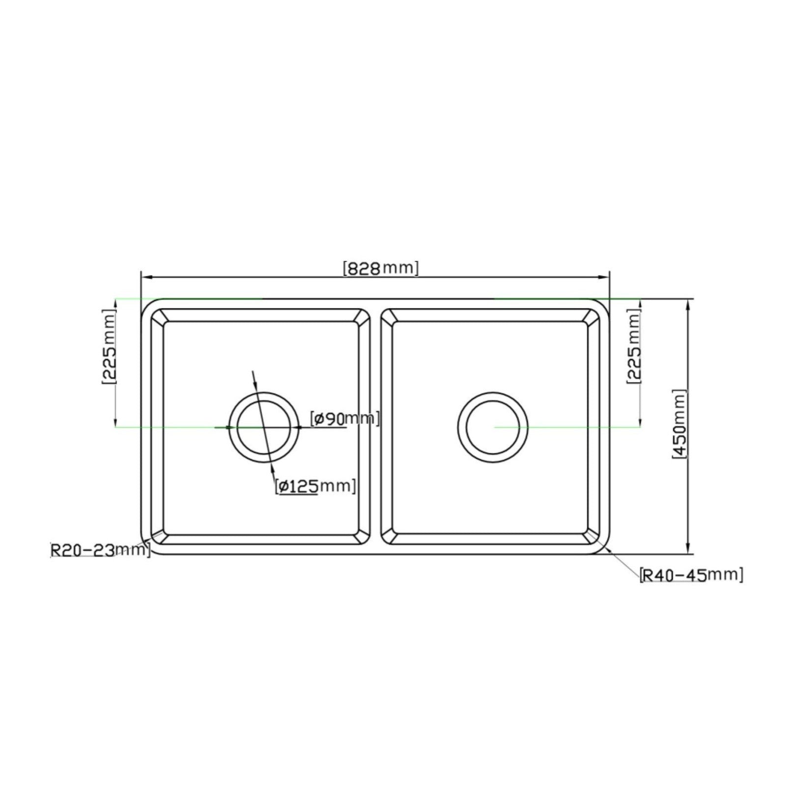 CETO GREENWICH DOUBLE BOWL FIRECLAY KITCHEN SINK MATTE BLACK 838MM